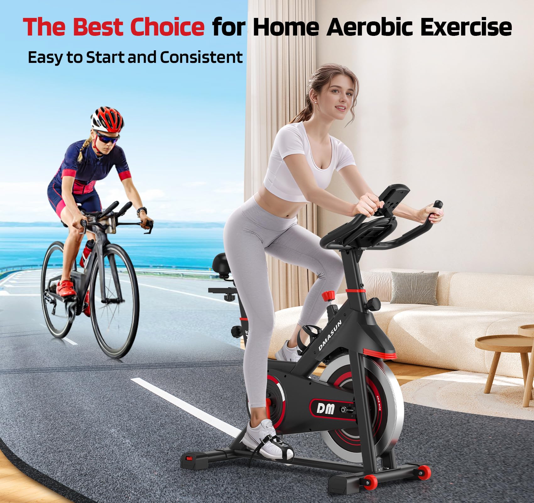 DMASUN Indoor Cycling Bike - Stationary Exercise Bike with Comfortable Seat Cushion & Digital Pulse Display - Perfect for Home Gym, Cardio Workout & Fitness Training