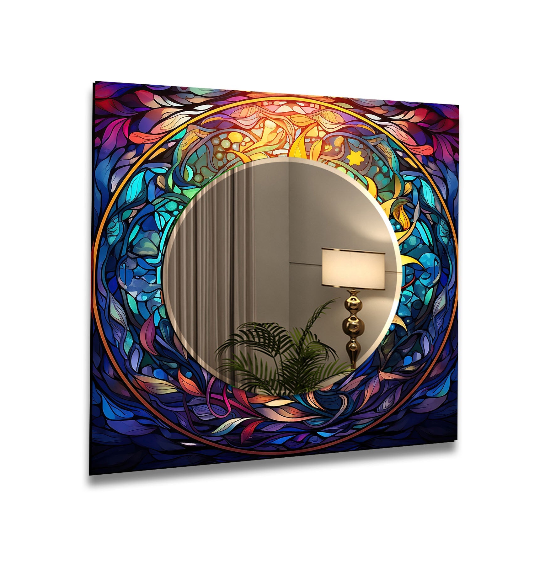 Vintage Blue Floral Wall Mirror - Handcrafted Decorative Mirror for Bedroom, Living Room & Bathroom - Perfect for Home Decor & Gifts