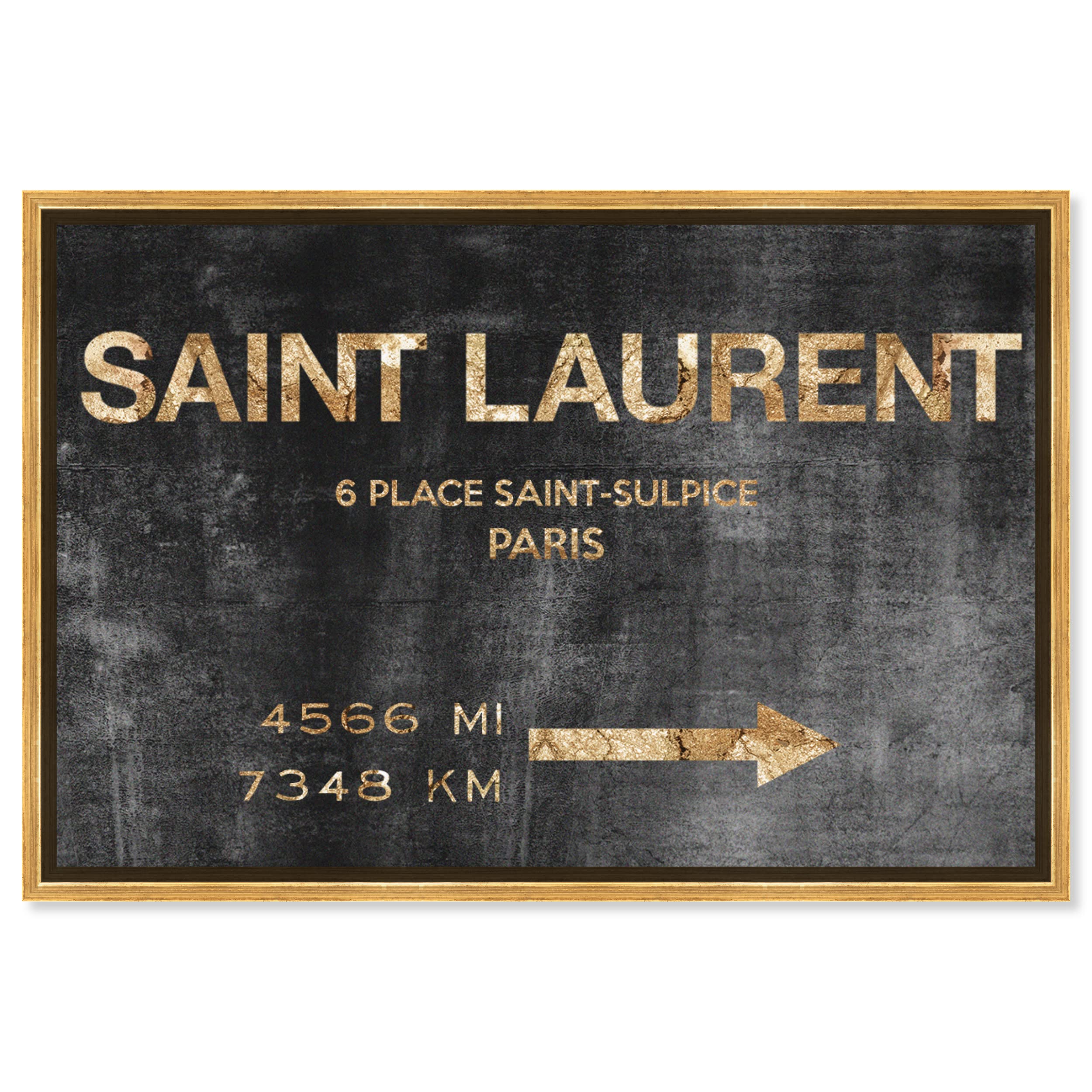 Oliver Gal Modern Canvas Wall Art - Saint Sulpice Road Sign Black & Gold Framed Painting (21.5x31.5 Inch) - Ready to Hang Home Decor for Bedroom, Living Room & Office - Fashion & Glam Wall Art for Contemporary Interior Design
