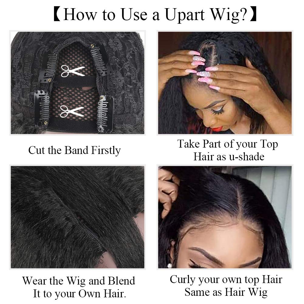 16 Inch Yaki U Part Wig for Black Women - Kinky Straight Synthetic Hair with 150 Density, Natural 4C Texture | Perfect for Daily Wear, Protective Styling & Special Occasions