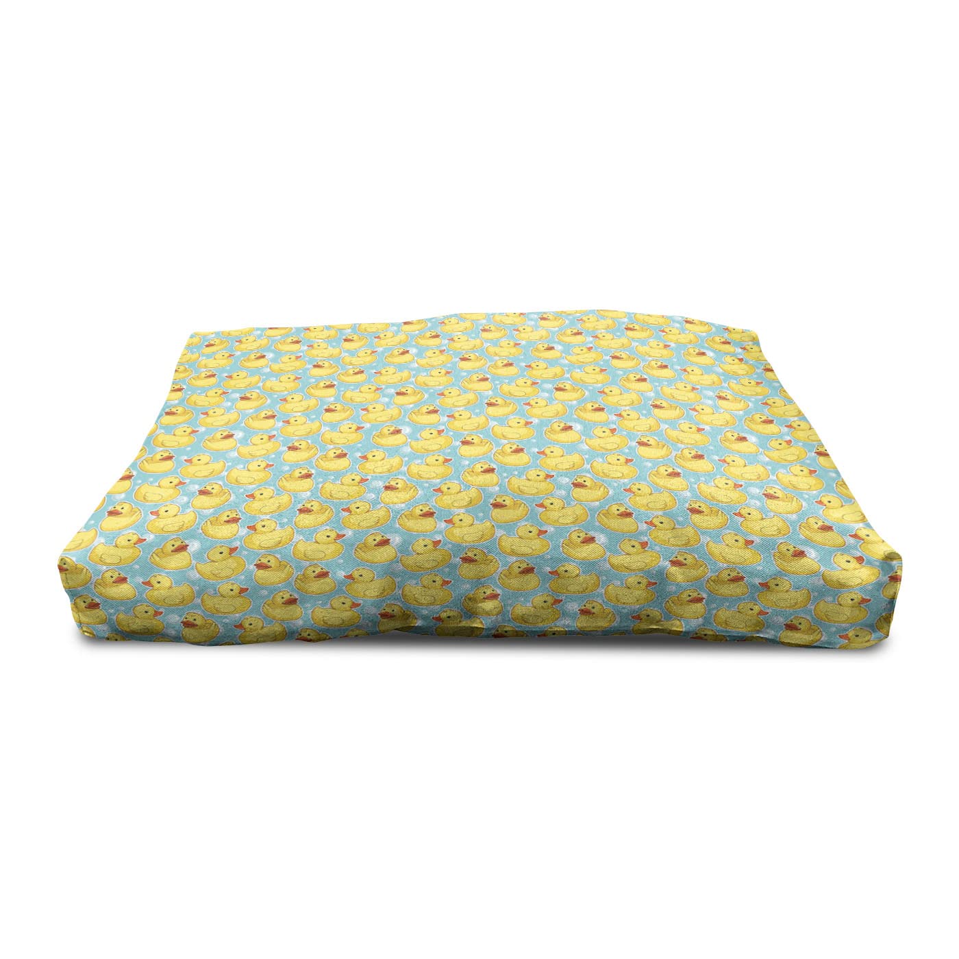 Lunarable Wooden Pet House for Dogs - Sketch Style Rubber Duck Pattern with Bath Bubbles Background, Indoor & Outdoor Portable Dog Kennel with Removable Pillow & Cover, 2X-Large Size in Seafoam Orange & Yellow - Perfect for Home, Yard, and Travel Use
