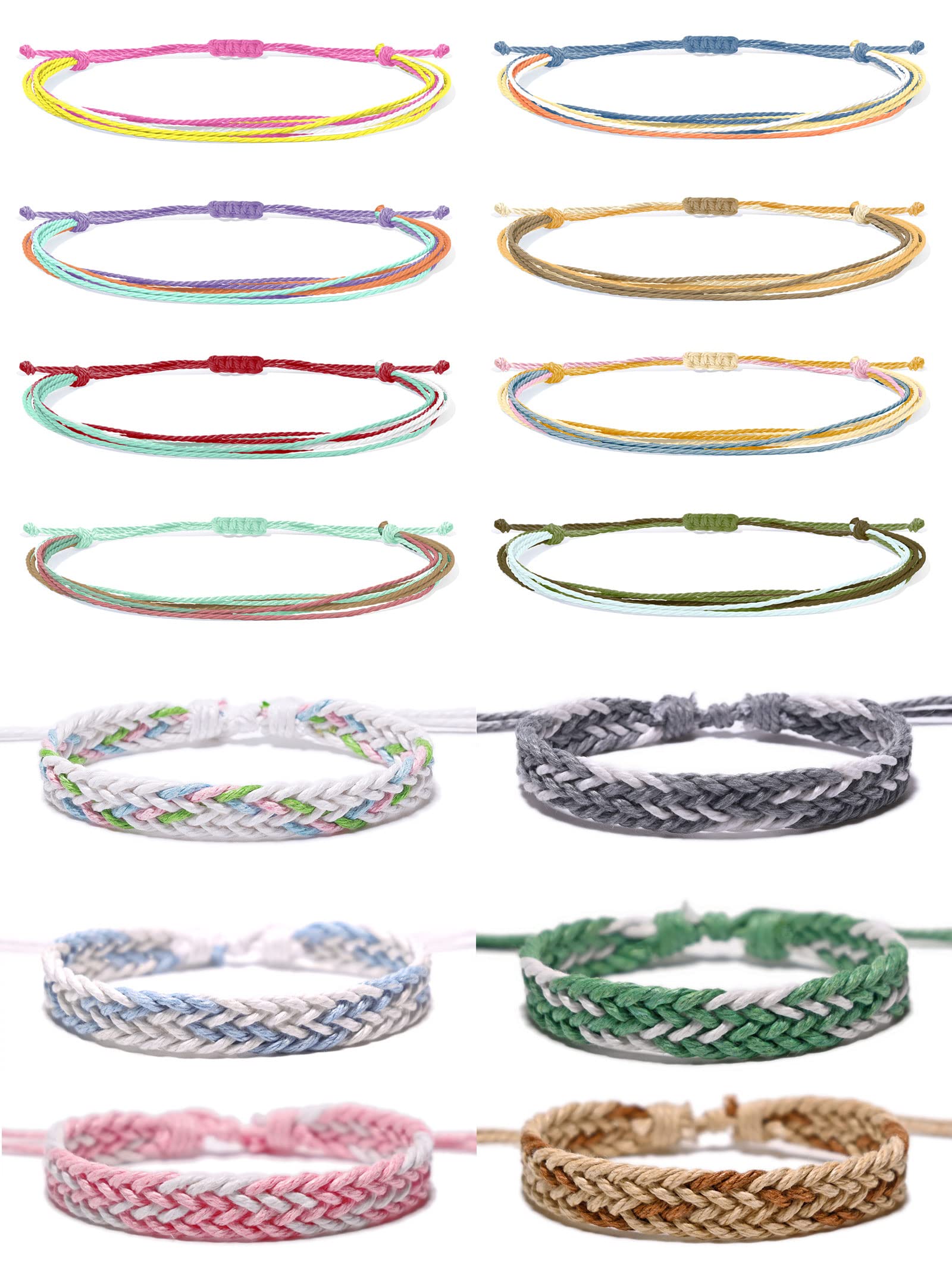 14Pcs Handmade Braided Friendship Bracelets Set for Women & Girls - Colorful Adjustable Thread Bracelets for Everyday Wear, Gifts & Parties