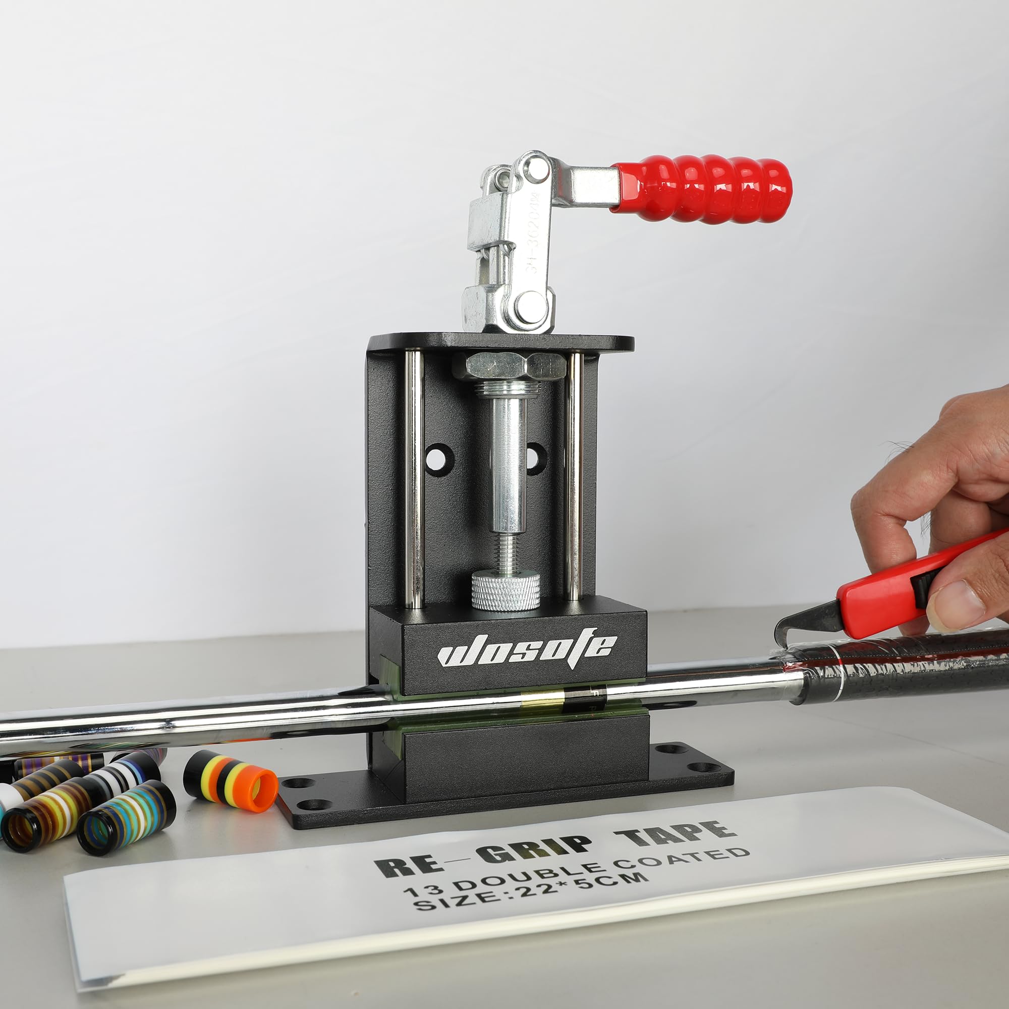 Wosofe Golf Club Regrip Vise Tool - Rubber Grip Vise Clamp & Golf Club Gripping Station for Golf Workshop Supplies | Includes Regripping Kit with 17 Ferrules for Irons, Hook Knife & Grip Tape | Perfect for Golf Club Maintenance & DIY Repairs