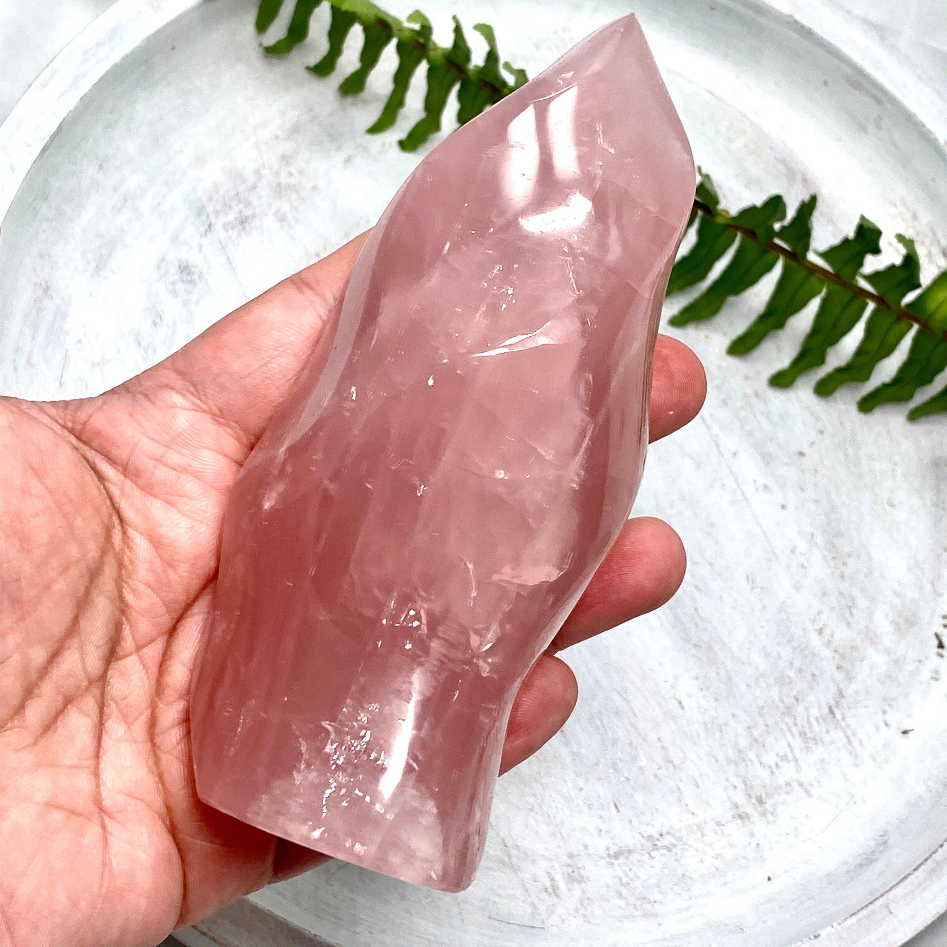 Rose Quartz Flame RQFL 02 - Natural Healing Crystal for Home Decor, Meditation & Spiritual Energy - Perfect for Yoga Rooms, Bedside Tables & Office Spaces