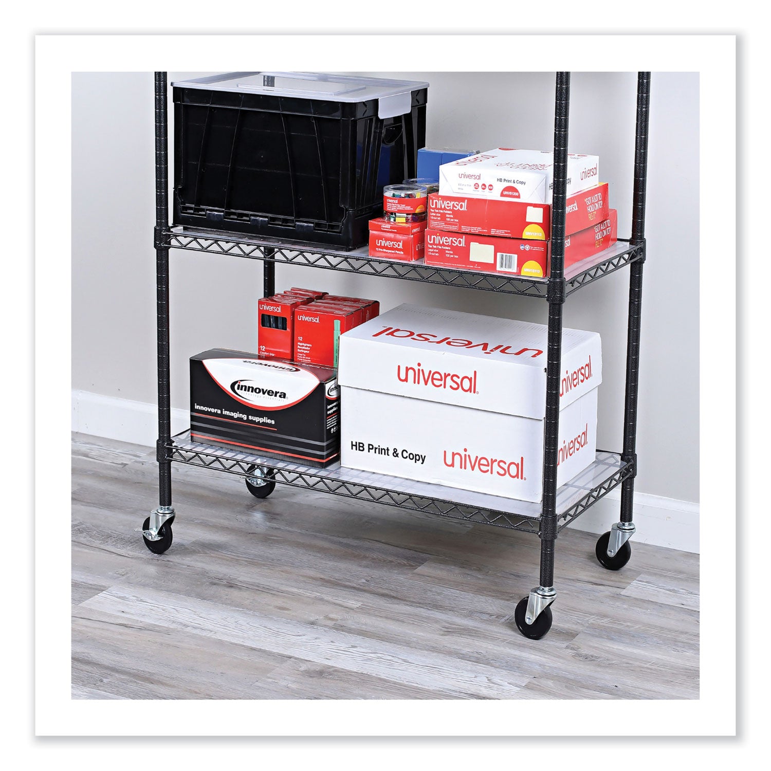 Alera® 3-Wheel Wire Shelving Casters with Grip Ring Stem - Black (4-Pack, 2 Locking) for Home, Office & Warehouse Storage Organization