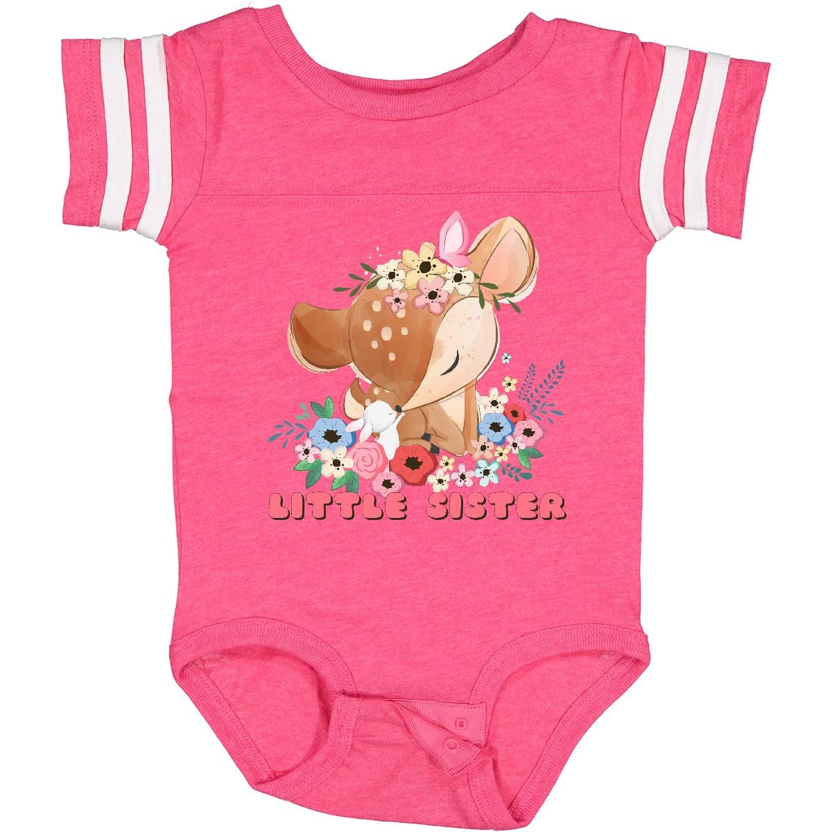 Inktastic Little Sister Deer Baby Bodysuit - Cute Deer Print Onesie for Newborns & Infants - Perfect for Family Photos, Baby Showers & Everyday Wear