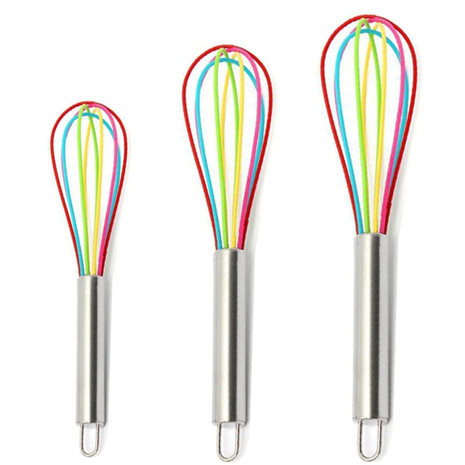 Gxswlaaa 3-Piece Silicone Egg Beater Set - Stainless Steel Handle Drink Whisk Mixer for Baking, Cooking & Cream Stirring - Perfect for Kitchen, Desserts & Smoothie Making
