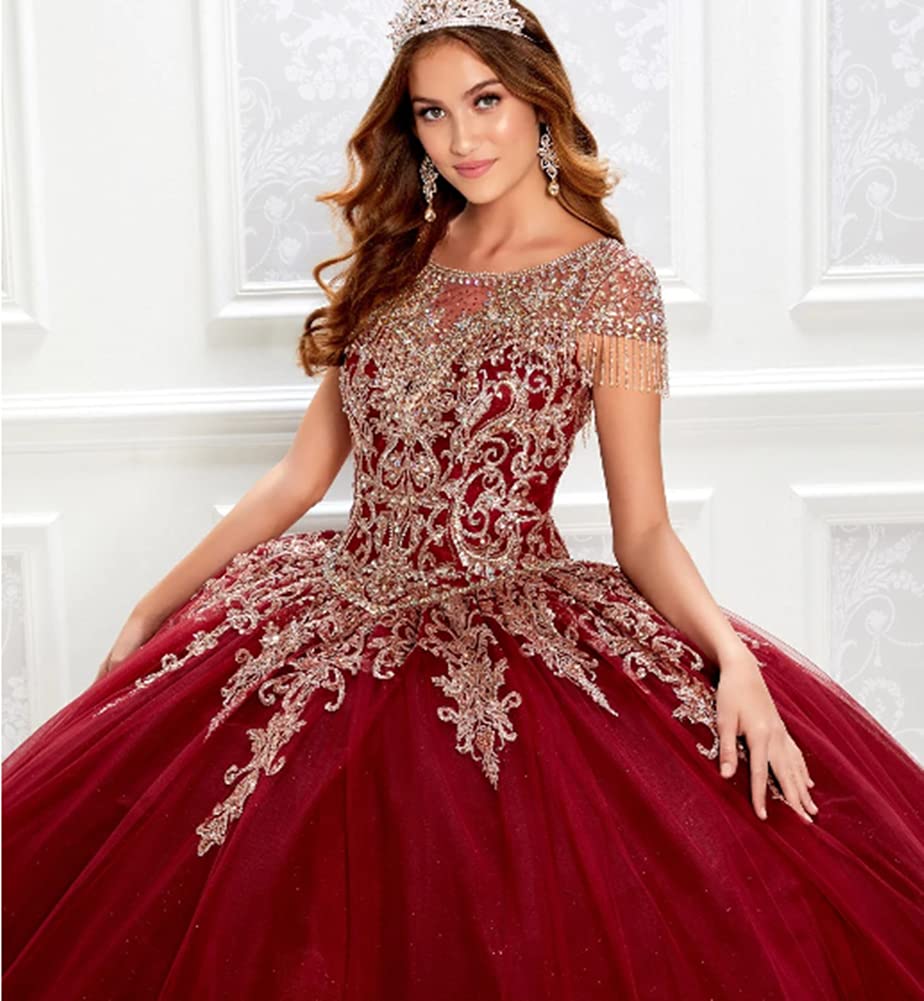 Elegant Snow Lotus Women's Embroidered Quinceañera Ball Gown with Lace Floral Applique & Bead Details - Princess Sweet 16 Dresses for Quinceañera, Prom, Wedding & Special Occasions