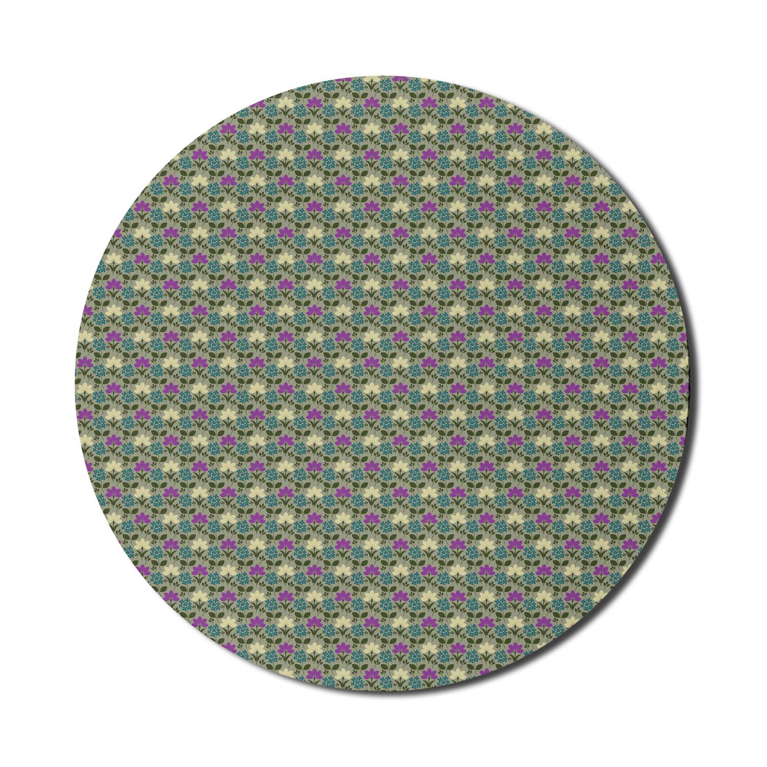 Ambesonne Purple Round Non-Slip Gaming Mouse Pad - 8 Inch Thick Rubber Computer Mousepad with Vintage Floral Botanical Design for PC, Laptop, Office & Home Use