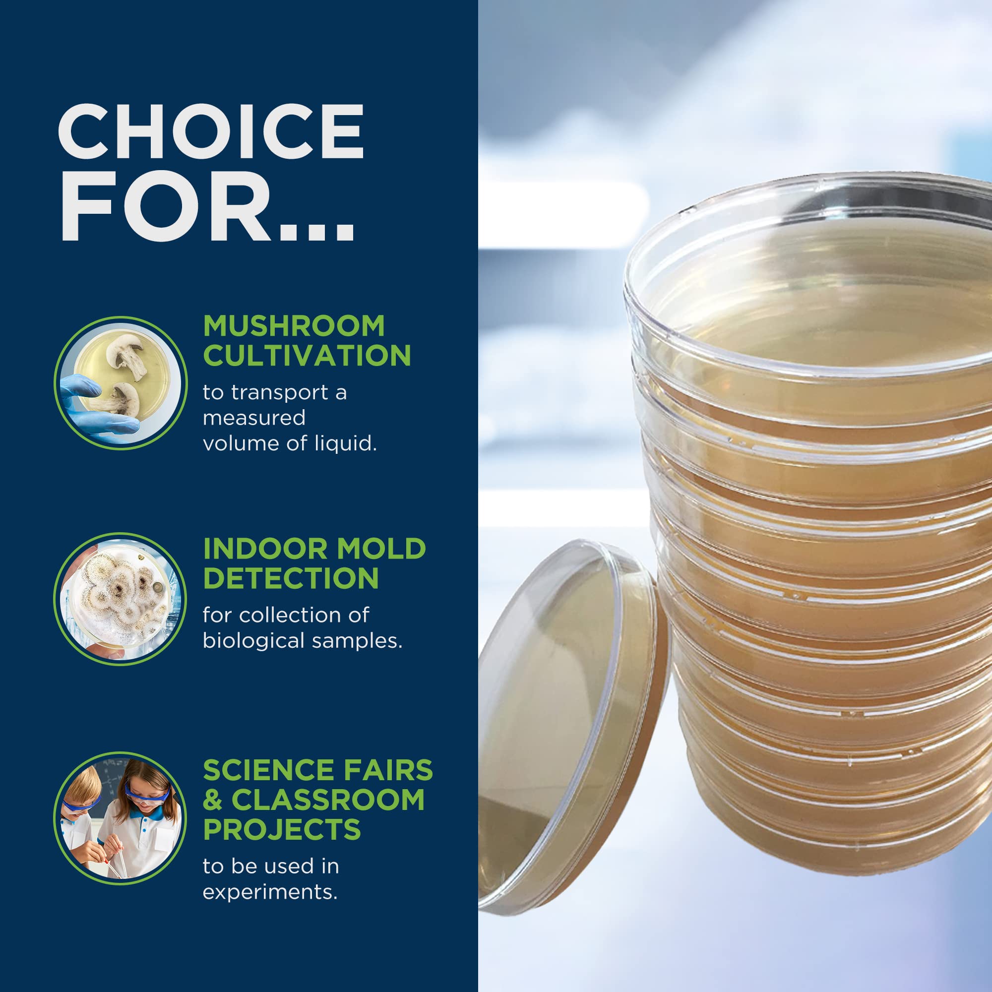 Evviva Sciences Potato Dextrose Agar Petri Dishes - Prepoured PDA for Mushroom Cultivation, Home Science Experiments & School Projects - Ready-to-Use Petri Dishes with Agar for Lab Testing & Mycology Studies