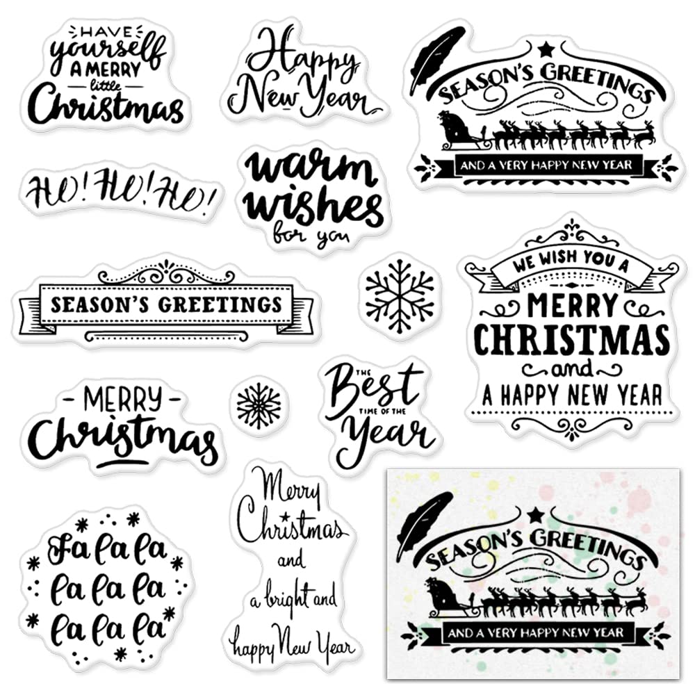 Christmas Clear Stamps Set - Holiday Card Making & Scrapbooking Supplies - Transparent Rubber Stamps with Blessing Words for DIY Greeting Cards, Photo Albums, Journals - Perfect for Holiday Crafts, Gift Wrapping & Memory Keeping