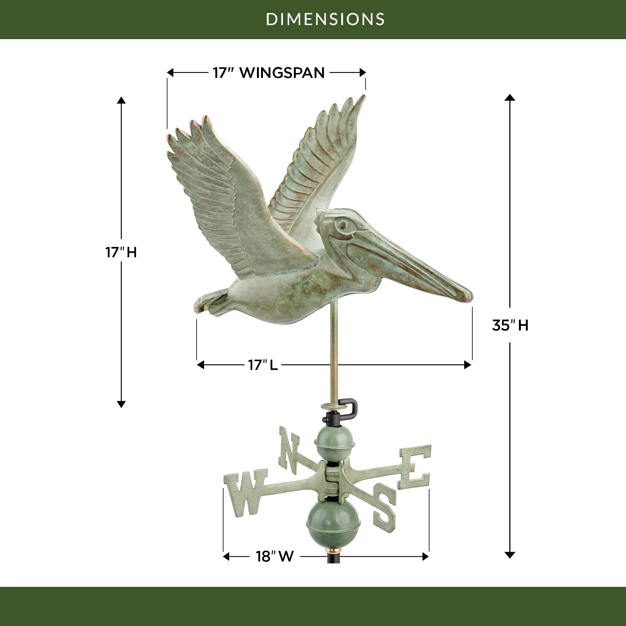 Pelican Weathervane - Coastal & Nautical Decor for Outdoor Garden, Beach House, or Patio - Handcrafted Metal Wind Direction Indicator