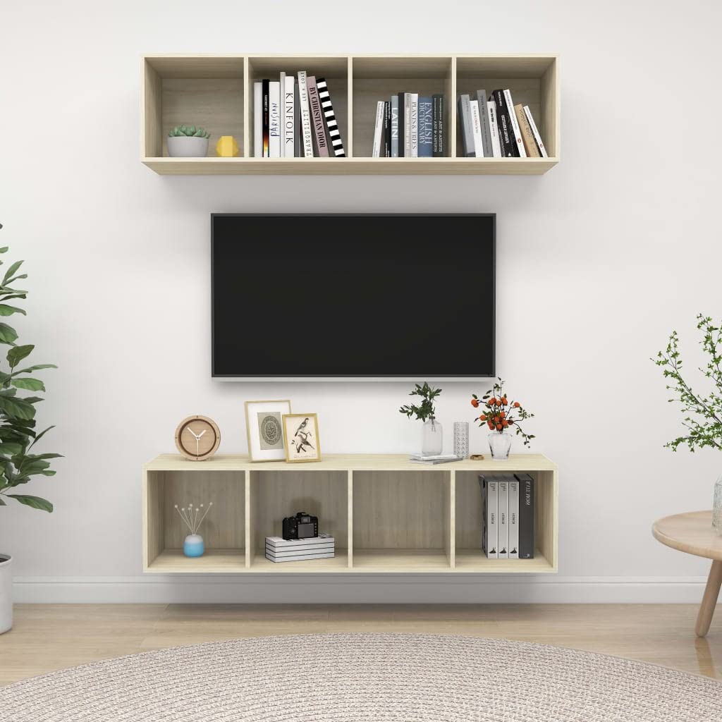 Modern Wall-Mounted Entertainment Center Media Cabinet - Sonoma Oak Chipboard TV Stand with Storage, 2-Piece Set for Living Room, Bedroom & Office - Perfect for Organizing TVs, Gaming Consoles & Home Decor