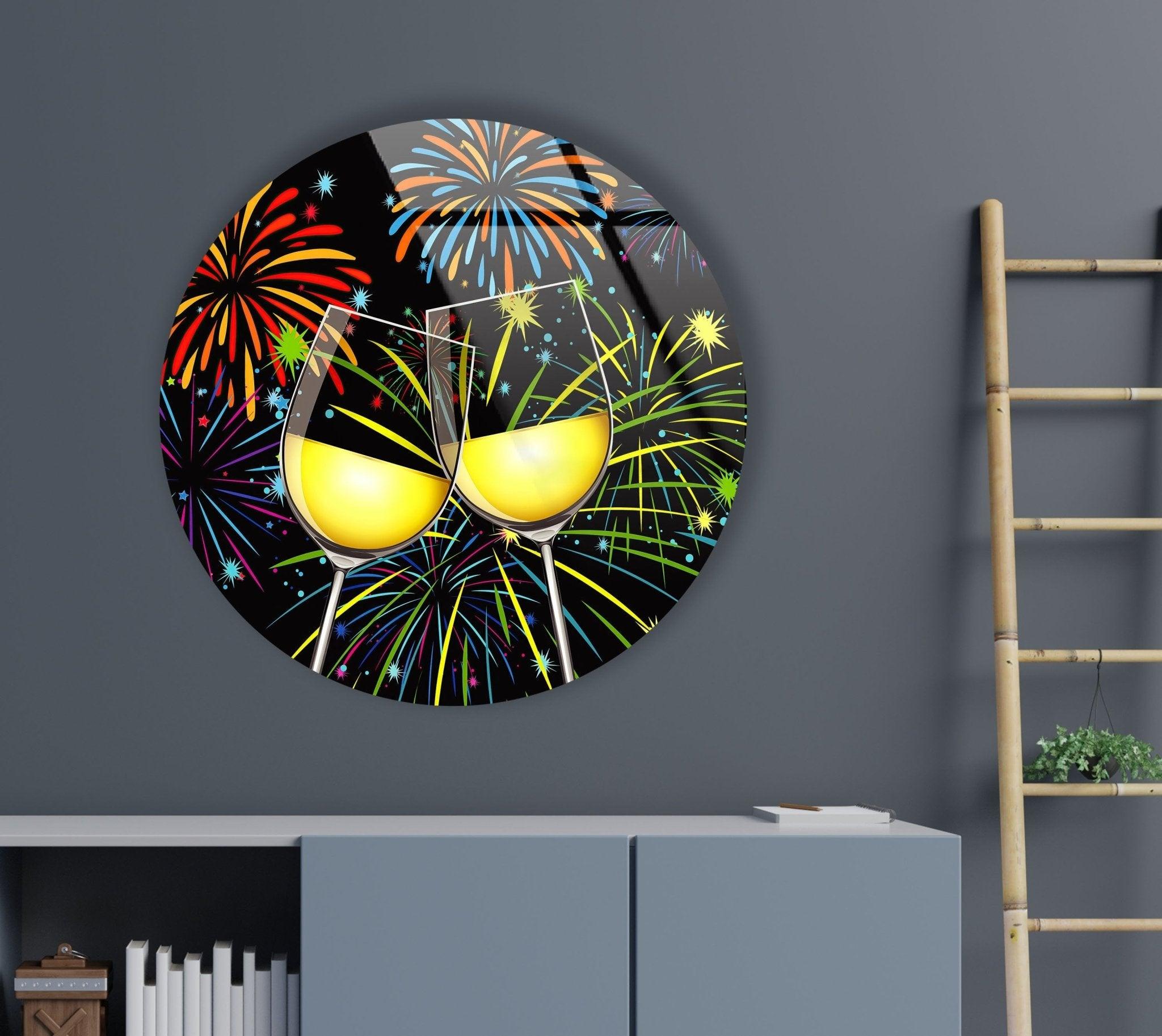 Abstract Round Cocktails Glass Wall Art - Modern Home Decor for Living Room, Bar & Kitchen - Perfect for Wine Lovers & Entertaining Guests