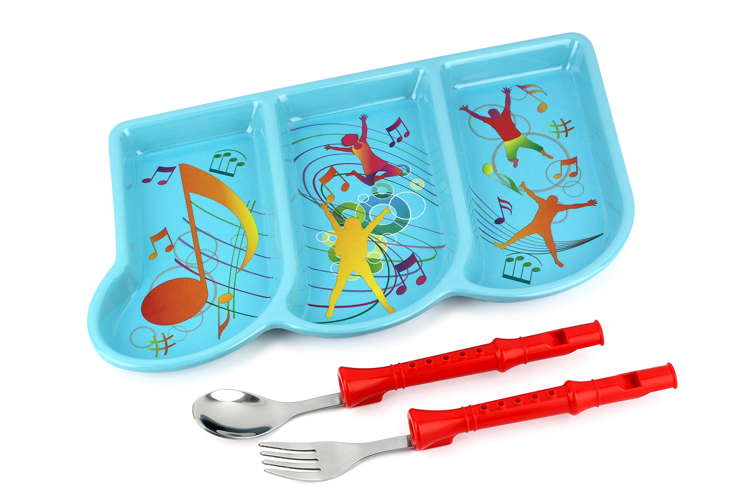 KidsFunwares Me Time Musical Dinnerware Set - Includes Functional Flute Spoon & Fork for Toddlers | Fun Learning Utensils for Mealtime & Music Play