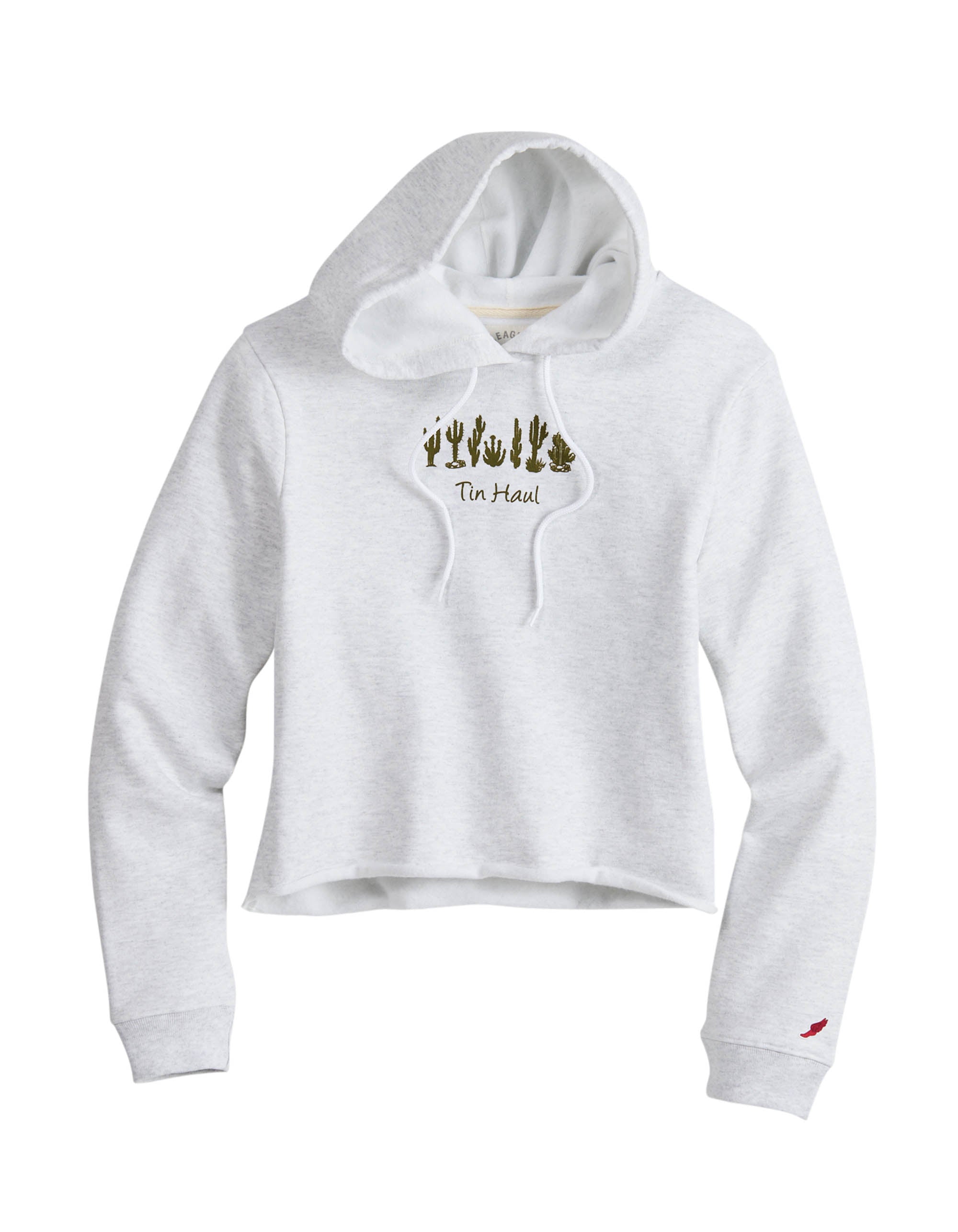 Women's Thin Haul Pullover Hoodie with Cactus Line Embroidery - Athletic Grey Cropped Sweatshirt for Casual Wear, Gym, and Outdoor Activities