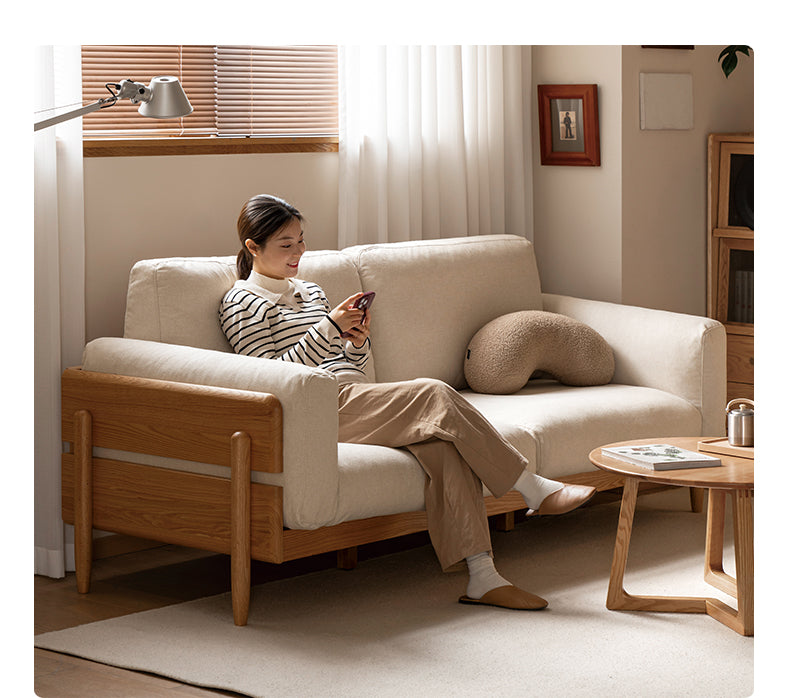 Solid Oak Wood Sofa - Modern High Back Design for Living Room, Lounge & Office - Durable & Stylish Furniture for Home Decor