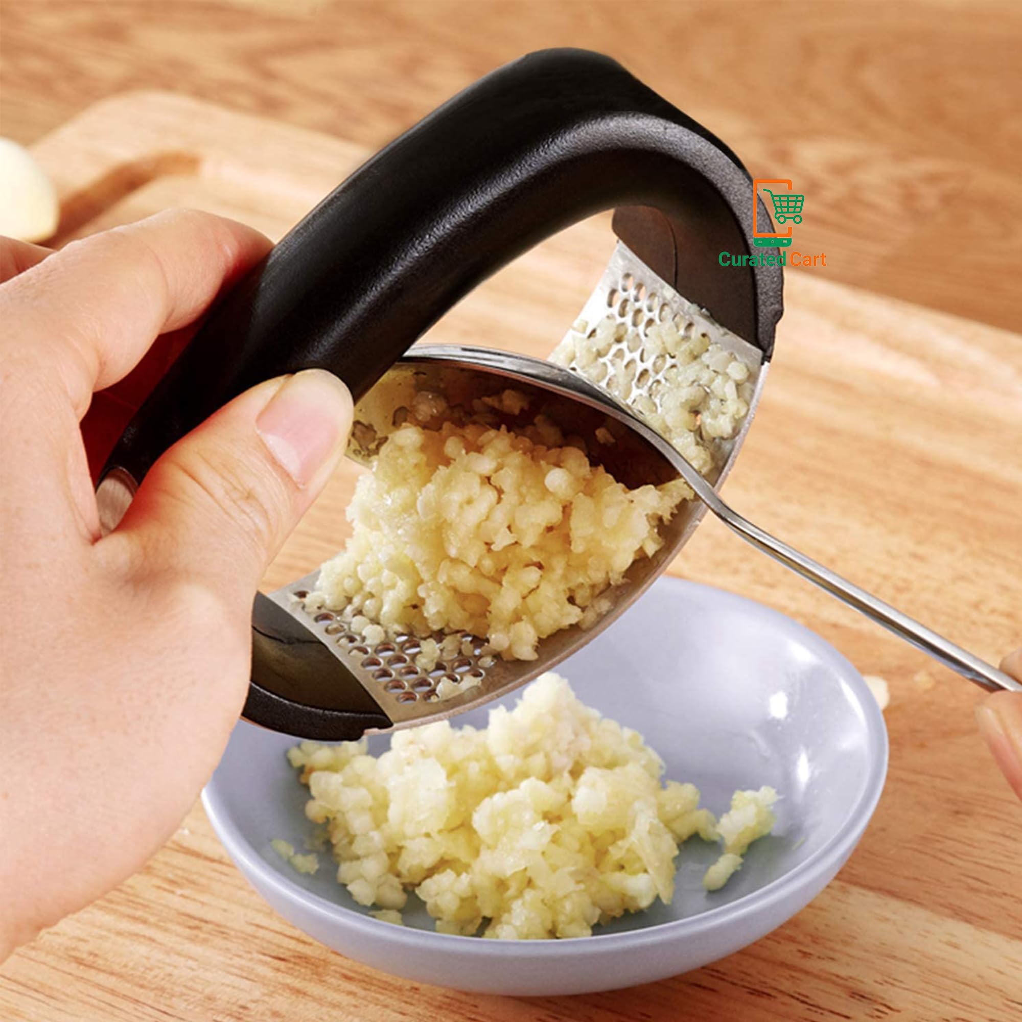 Premium Stainless Steel Garlic Press Rocker - Heavy Duty Ginger Crusher & Mincer - Easy Squeeze Kitchen Gadget for Fresh Garlic & Ginger - Perfect for Cooking, Baking & Meal Prep