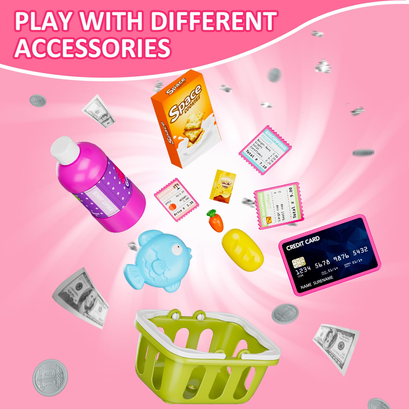 Kids Pretend Play Cash Register Toy with Realistic Calculator, Scanner, Credit Cards & Play Money - Educational Role Play Toy for Toddlers & Preschoolers - Perfect for Birthday Gifts & Classroom Learning (Pink)