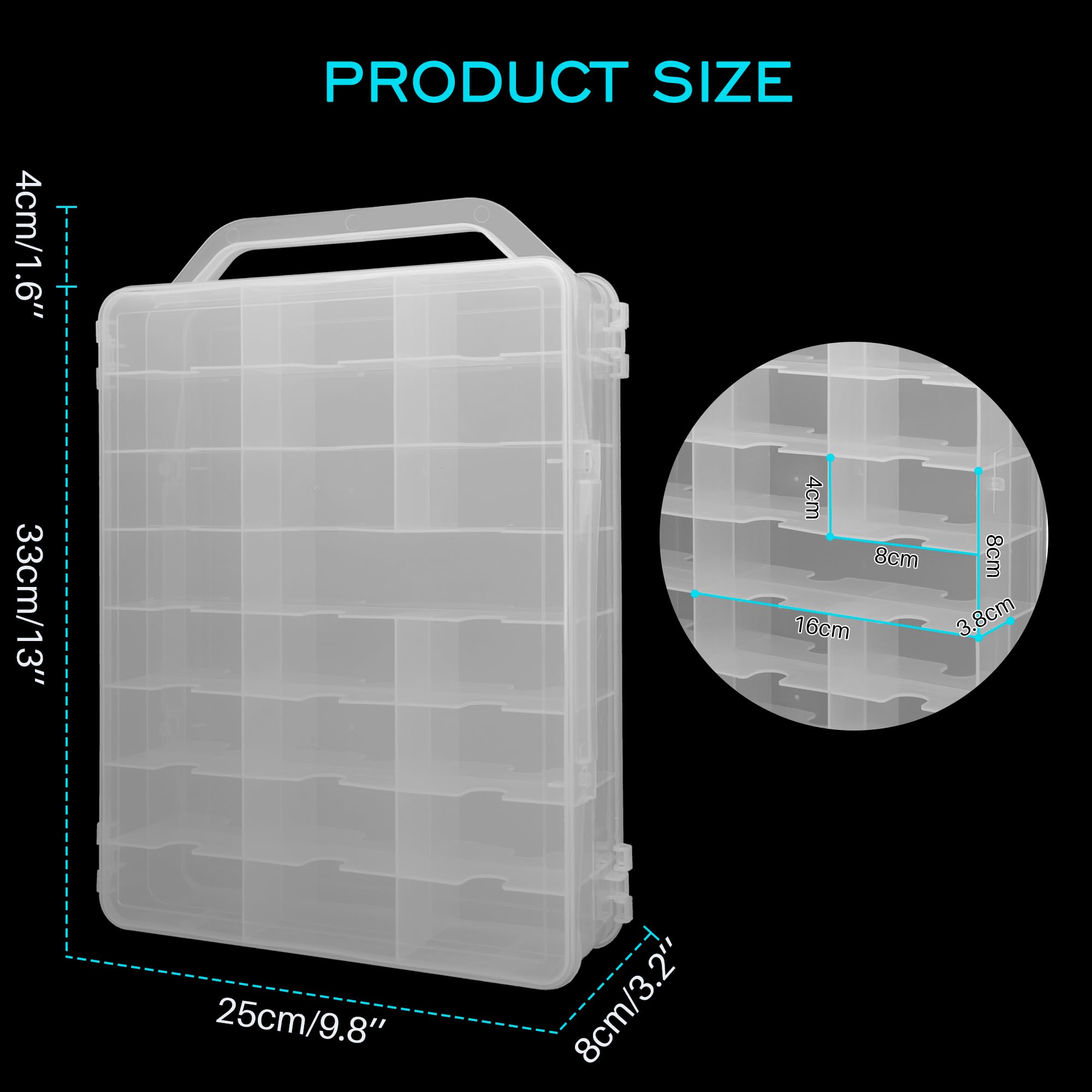 Double Sided Cable Organizer Box with Handle & Lid - 46 Compartments Clear Charging Station for Cables & Chargers - Perfect for Home Office, Travel & Electronics Storage