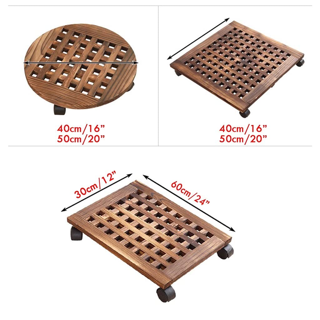 Sturdy Wooden Planter Stand with Wheels - Indoor/Outdoor Rolling Flower Pot Holder (30x60cm) - Supports Up to 150 Lbs for Potted Plants, Trees & Large Planters | Perfect for Patio, Garden & Home Decor Mobility