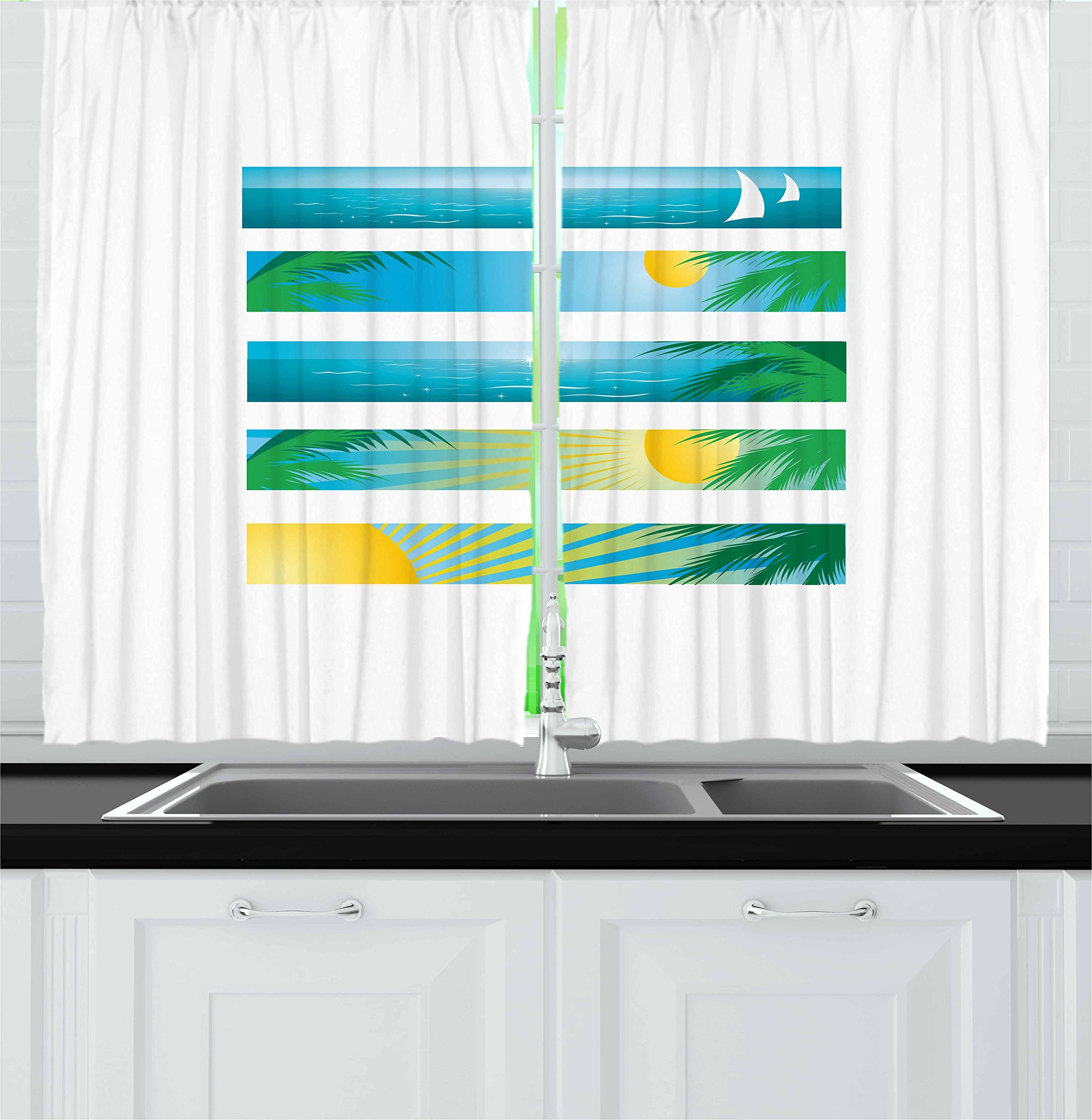 Ambesonne Tropical Beach Kitchen Curtains Set of 2 - 55