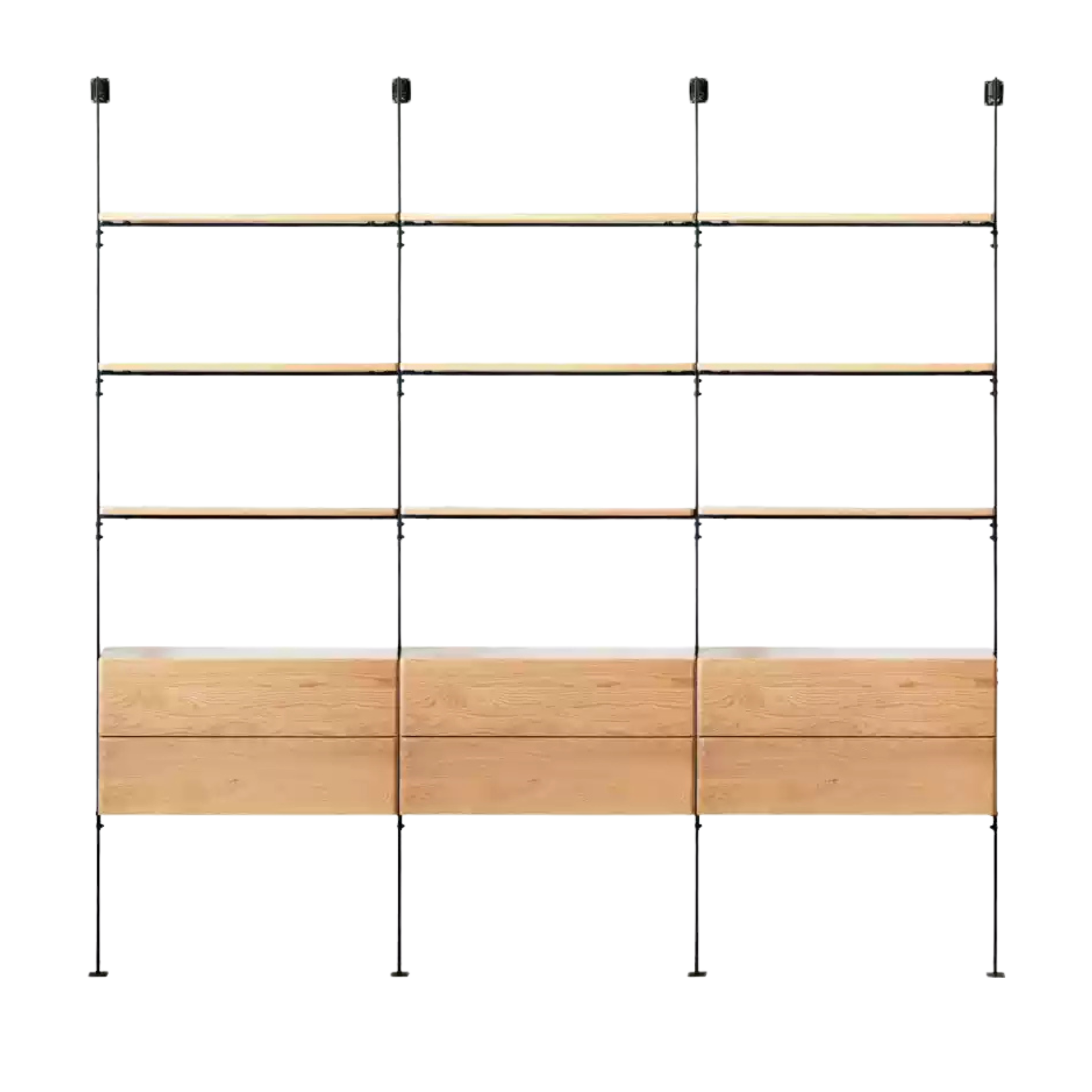 85x12.6x87.8 inch / 216x32x223 cm / natural wood color / three rows with drawers