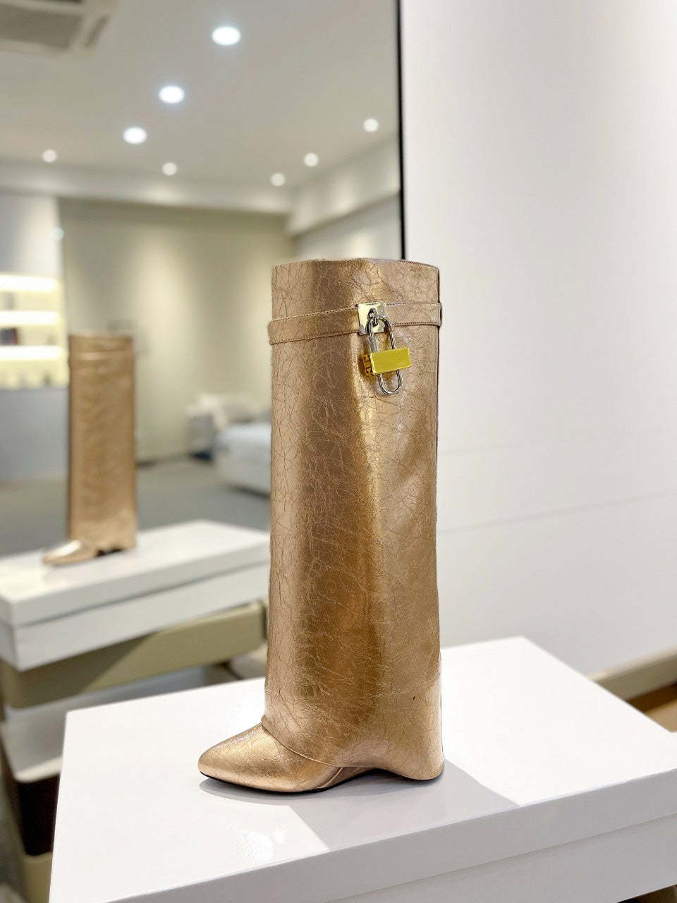 Gold Lock Long Boots for Women - Stylish Knee High Boots with Secure Lock Design - Perfect for Winter, Fall, and Fashion Outfits
