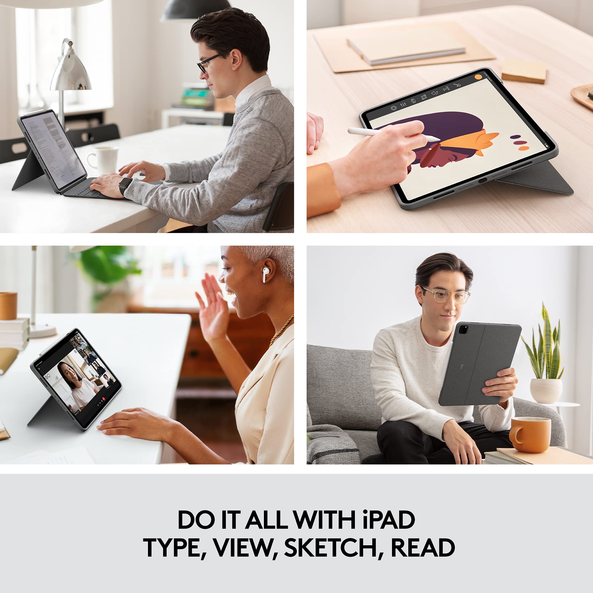Logitech Combo Touch Keyboard Case for iPad Pro 12.9-inch (5th & 6th Gen 2021-2022) - Detachable Backlit Keyboard with Kickstand, Multi-Touch Trackpad, Smart Connector - Oxford Gray (US Layout) | Perfect for Work, Study & Creative Projects