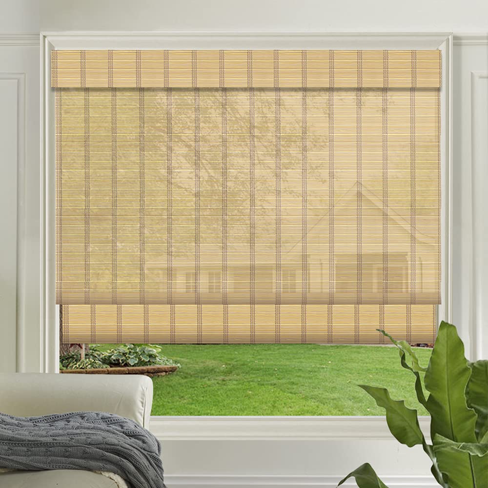 Letau Cordless Bamboo Roman Shades - Light Filtering Wood Window Blinds for Home, Kitchen & Office - Natural Pattern 9 - Perfect for Privacy & Sun Protection in Living Rooms, Bedrooms & Workspaces