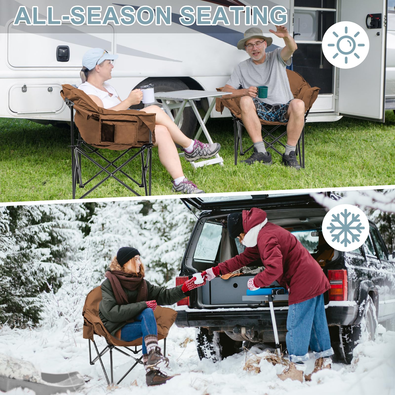 MOPHOTO Portable Heated Camping Chair - Oversized Padded Folding Chair with Heating for Outdoor Sports, Lawn, Patio & Lounge - Perfect for Winter Camping, Fishing, Tailgating & Backyard Relaxation