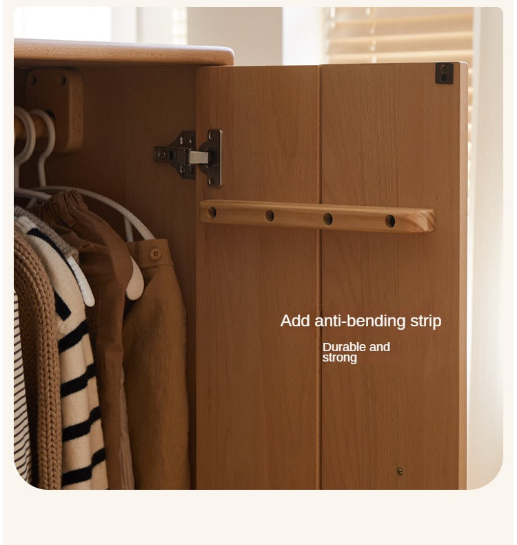Solid Wood Beech & Rubber Kids Wardrobe - Multi-Functional Storage Cabinet for Bedroom, Nursery, and Playroom Organization