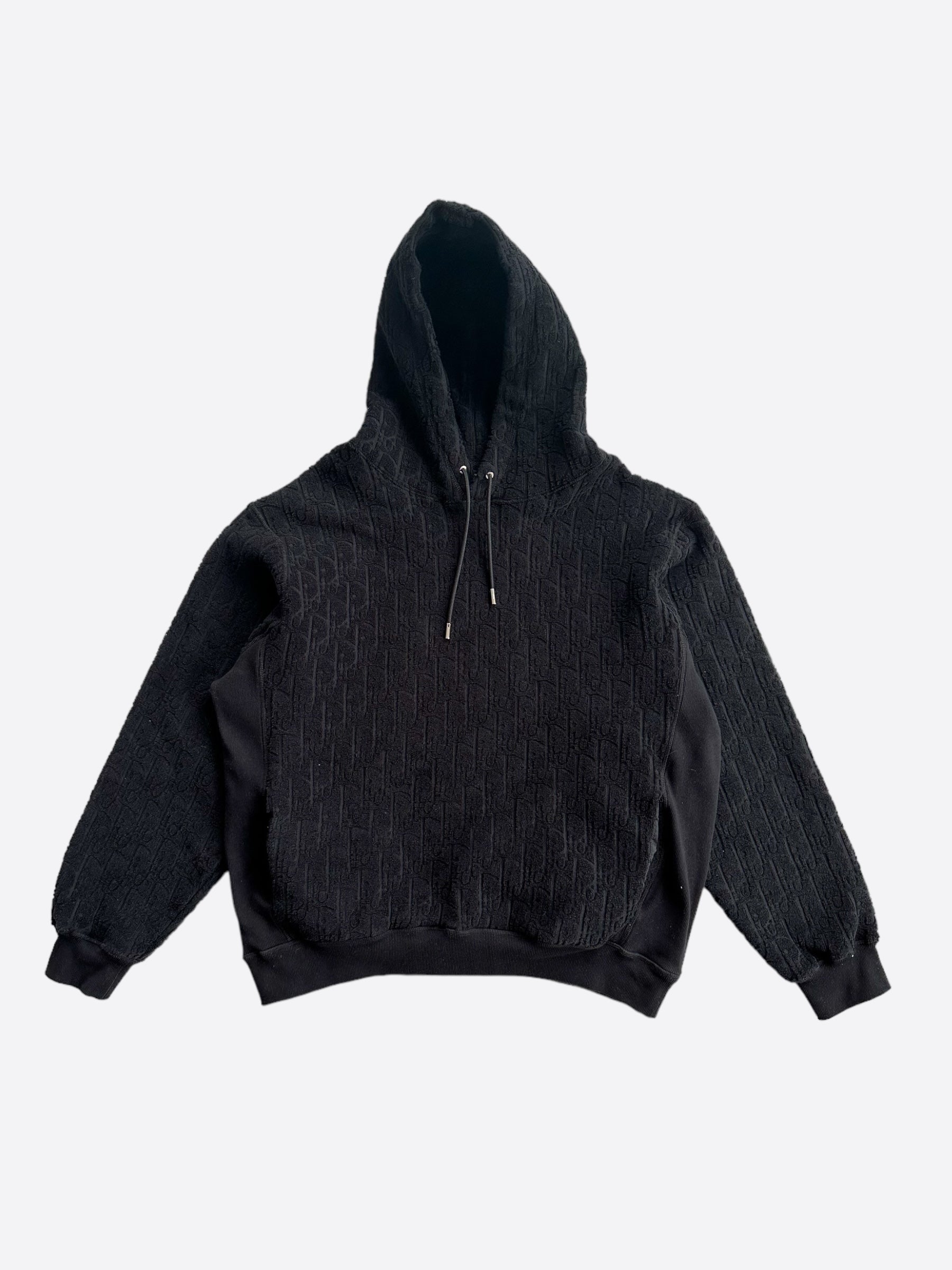 Dior Black Oblique Logo Hooded Towel Sweatshirt - Soft & Stylish Unisex Pullover for Spa, Beach & Lounge Wear