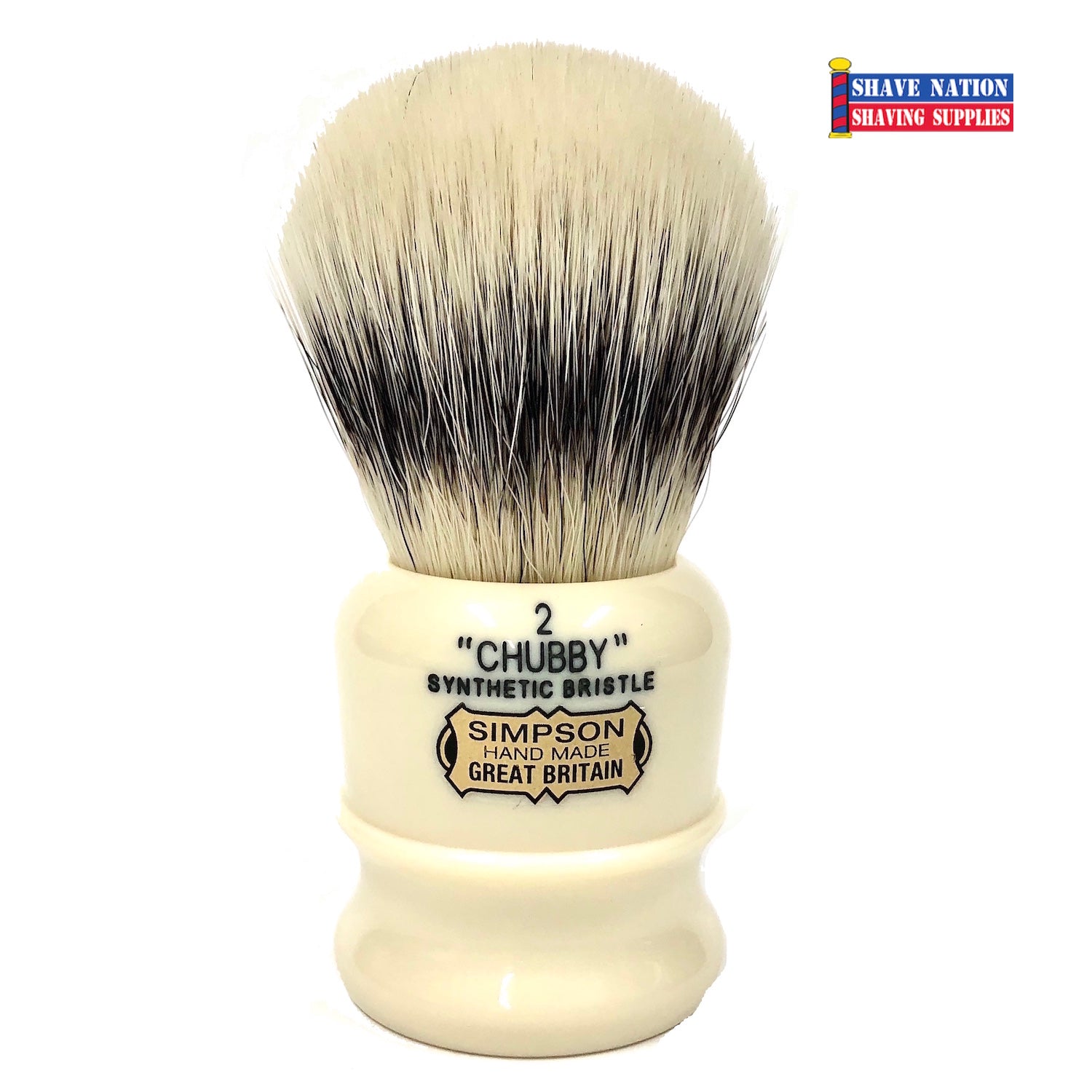 Simpsons Chubby 2 Platinum Fiber Synthetic Shaving Brush with Faux Ivory Handle - Perfect for Wet Shaving & Luxury Grooming Routine