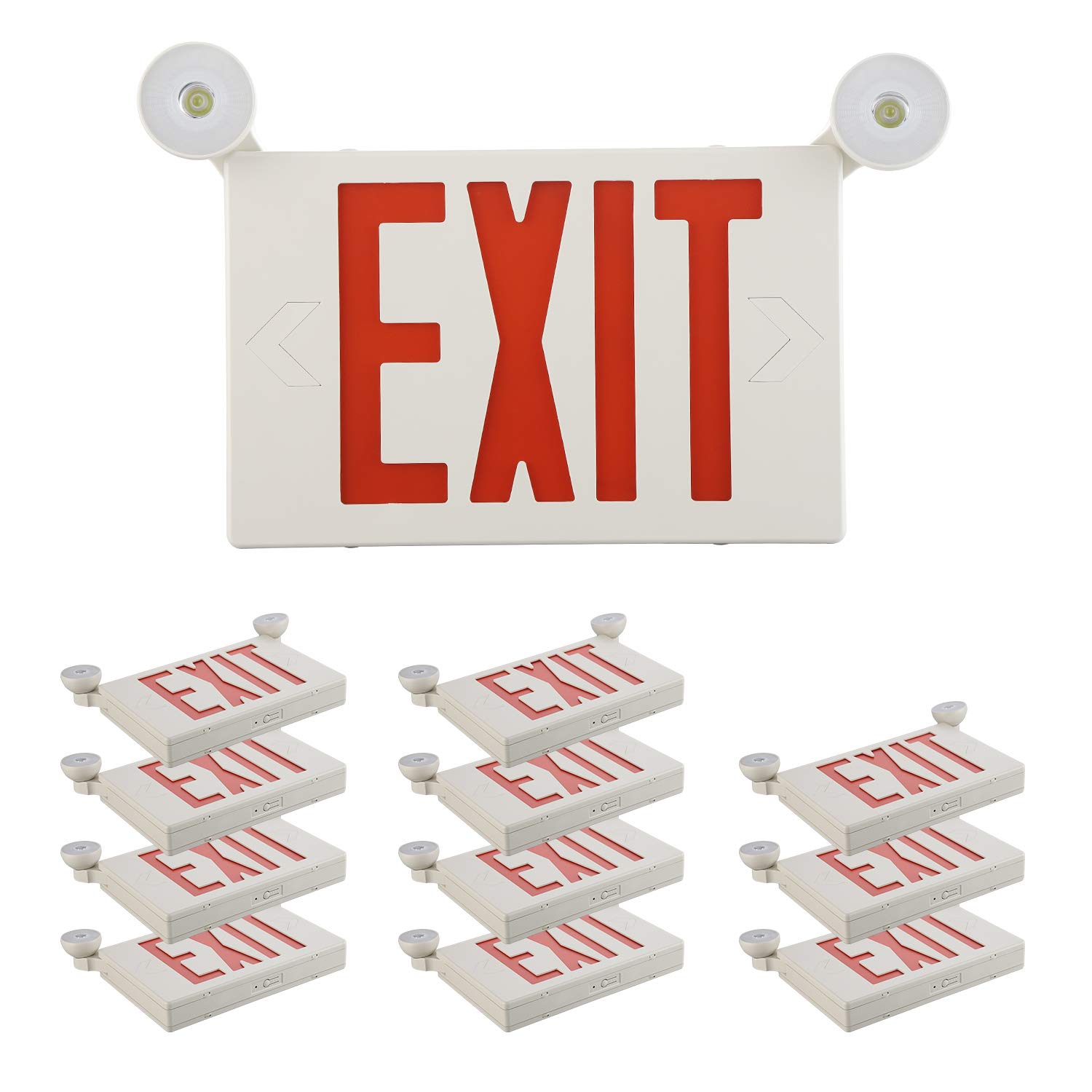 SPECTSUN 12 Pack Red LED Emergency Exit Lights with Battery Backup, 120-277V UL 924 Certified - 2 LED Combo Exit Sign for Home & Commercial Power Failure - Ideal for Offices, Warehouses & Emergency Exits