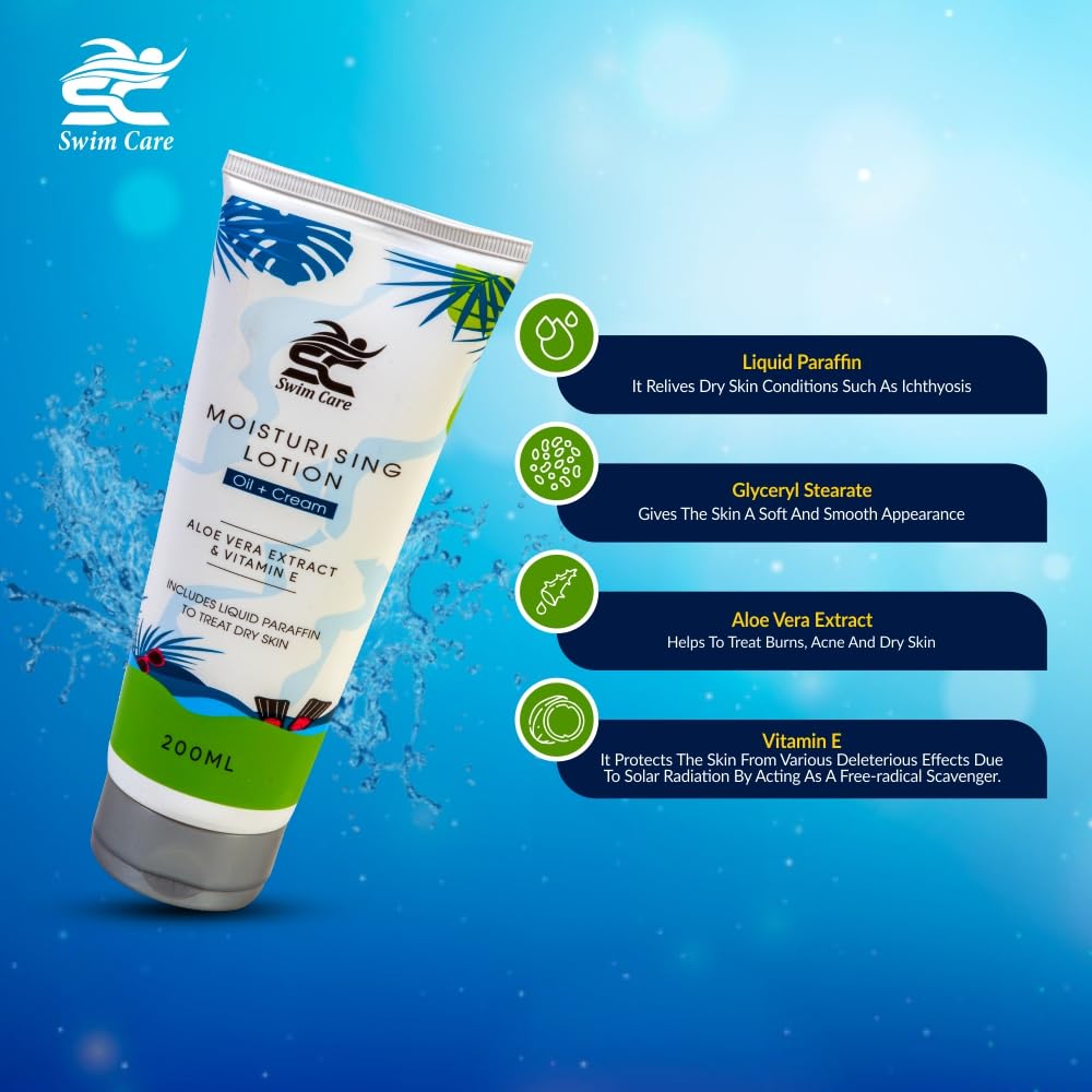 SWIMCARE Deep Hydrating Body Lotion for Dry Skin - 200ml Moisturizer with Shea Butter & Vitamin E | Post-Swim, Shower & Daily Skin Care