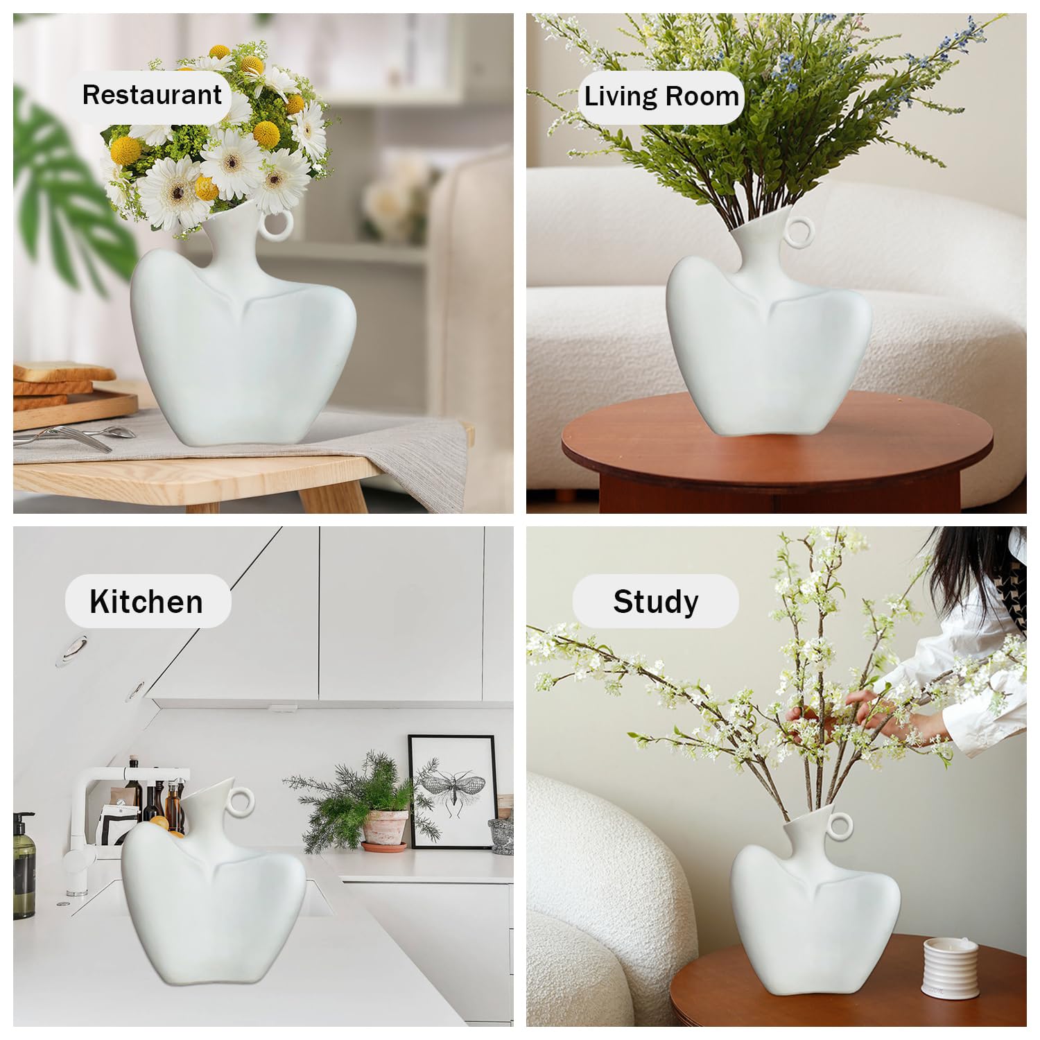 White Ceramic Female Body Shape Flower Vase - Elegant Home Decor for Living Room, Bedroom & Office | Unique Sculptural Centerpiece for Modern Interior Design