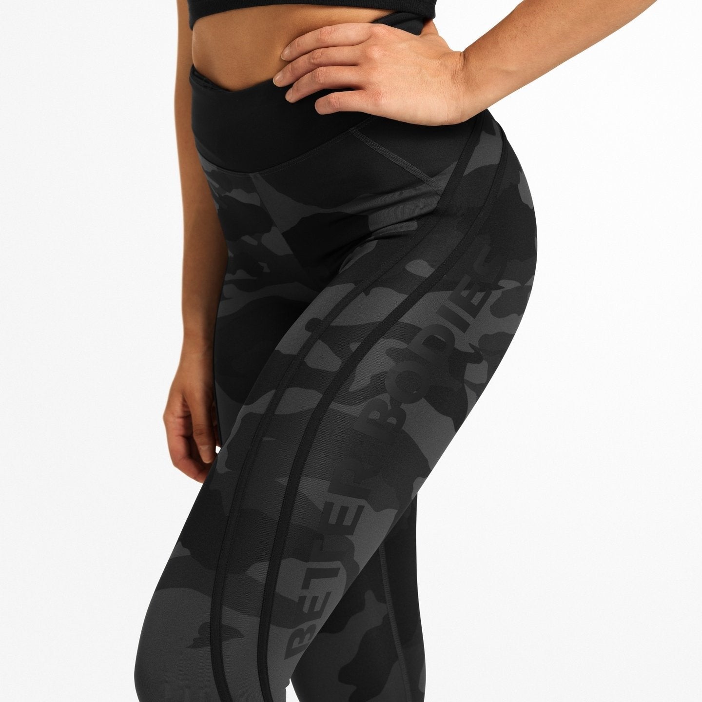 Better Bodies Camo High Waist Tights - Dark Camouflage Pattern for Women's Workout, Yoga & Running