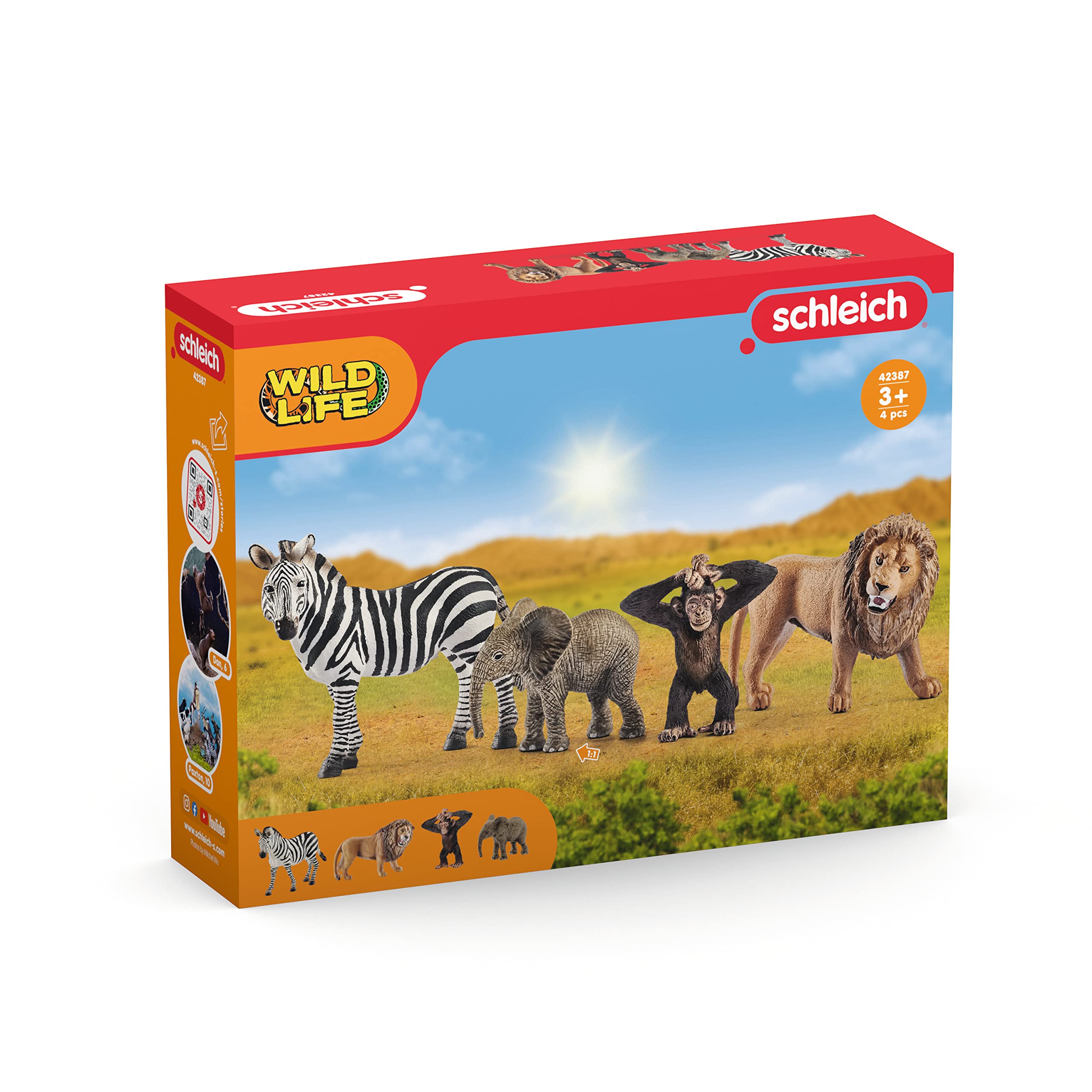 Schleich Wild Life Safari Animals Figurine Set - 4 Realistic African Animal Toys (Panther, Monkey, Giraffe, Hippo) for Kids Ages 3+ | Educational Playset for Boys & Girls | Perfect for Jungle-Themed Playtime, Birthday Gifts & Preschool Learning Activities