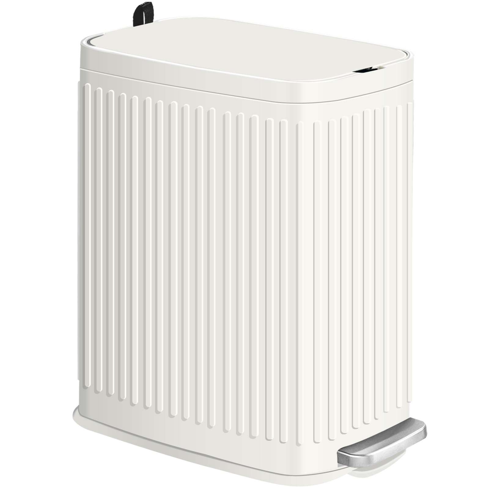 Slim 7L/1.85 Gallon Stainless Steel Bathroom Trash Can with Soft Close Lid & Built-in Air Freshener - Step Pedal Garbage Bin with Removable Inner Bucket for Bathroom, Office, Bedroom (White) - Perfect for Small Spaces & Odor Control