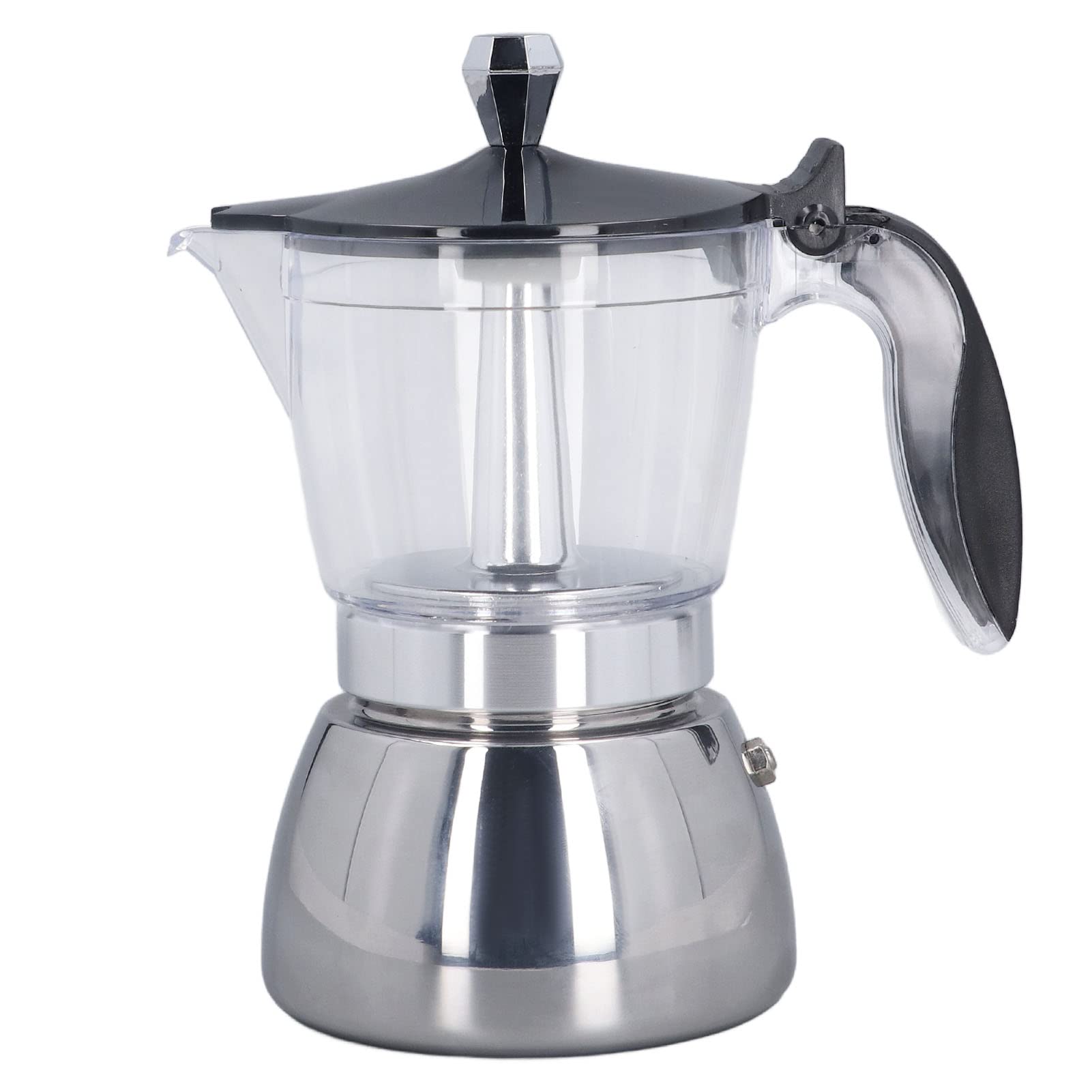 6 Cup Stovetop Espresso Maker - Stainless Steel Moka Pot with Clear ABS Top for Rich Coffee - Perfect for Home, Office & Camping Use