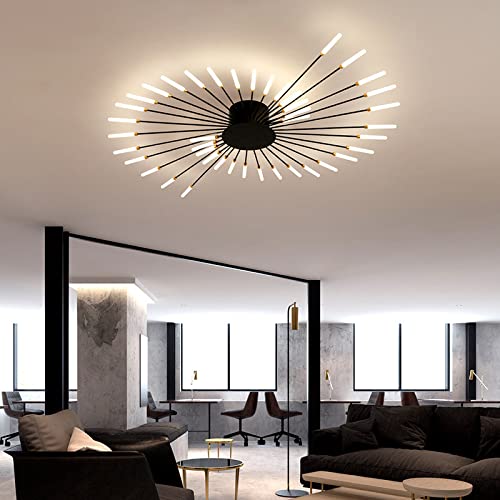 LITFAD Modern Acrylic LED Flush Mount Ceiling Light - 42 Lights, 110V-120V, Black - Linear Design for Living Room, Dining Room & Bedroom - Energy-Efficient Natural Light for Home & Office Spaces