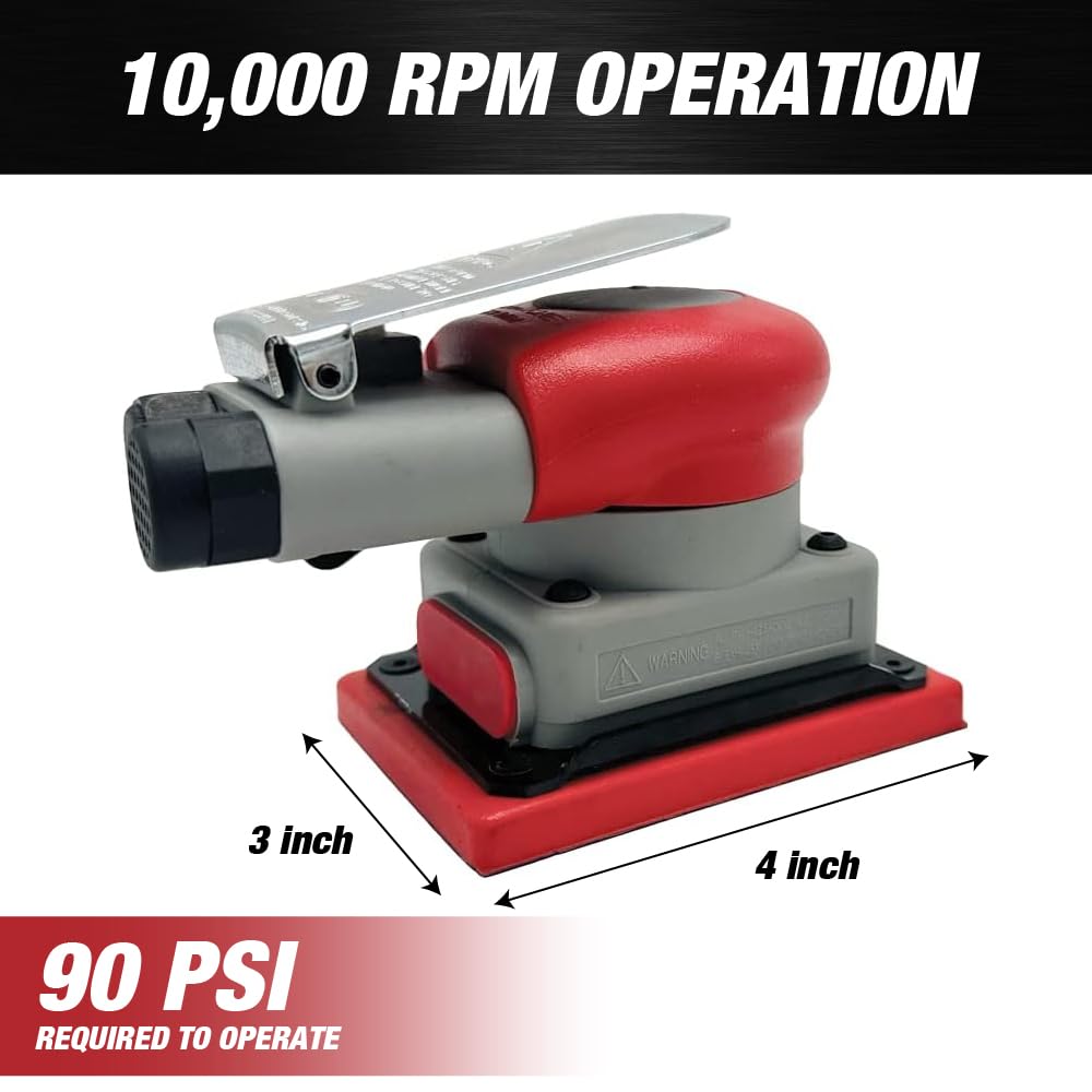 MAXX PROS 3 x 4 Square Orbital Sander - Professional Pneumatic/PSA/Vinyl Sanding Machine (75 x 100mm) for Car Waxing, Auto Body Repair, Woodworking & Polishing | Perfect for DIY Projects, Automotive Detailing & Furniture Refinishing