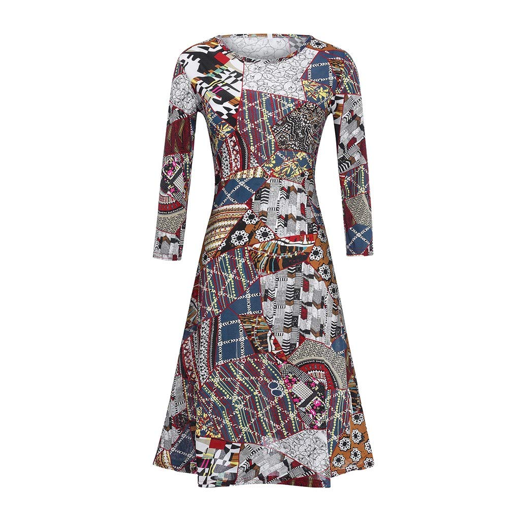 Floral Print V-Neck Long Sleeve A-Line Dress for Women - Elegant Button Down Dress for Office, Party & Special Occasions