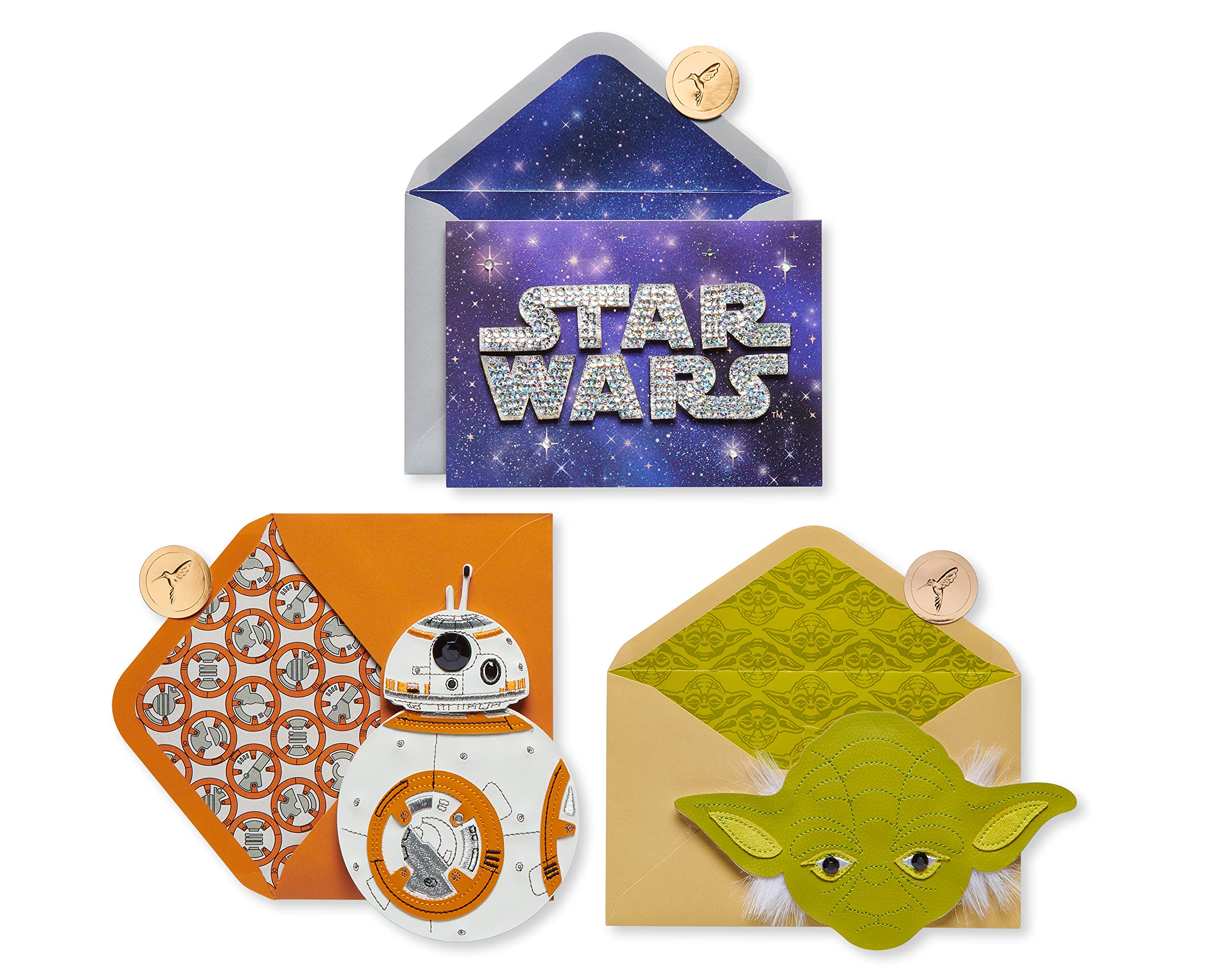 Star Wars Birthday Cards Set - BB-8 & Yoda Themed Greeting Cards (3-Pack) | Perfect for Star Wars Fans, Birthday Parties & Collectors