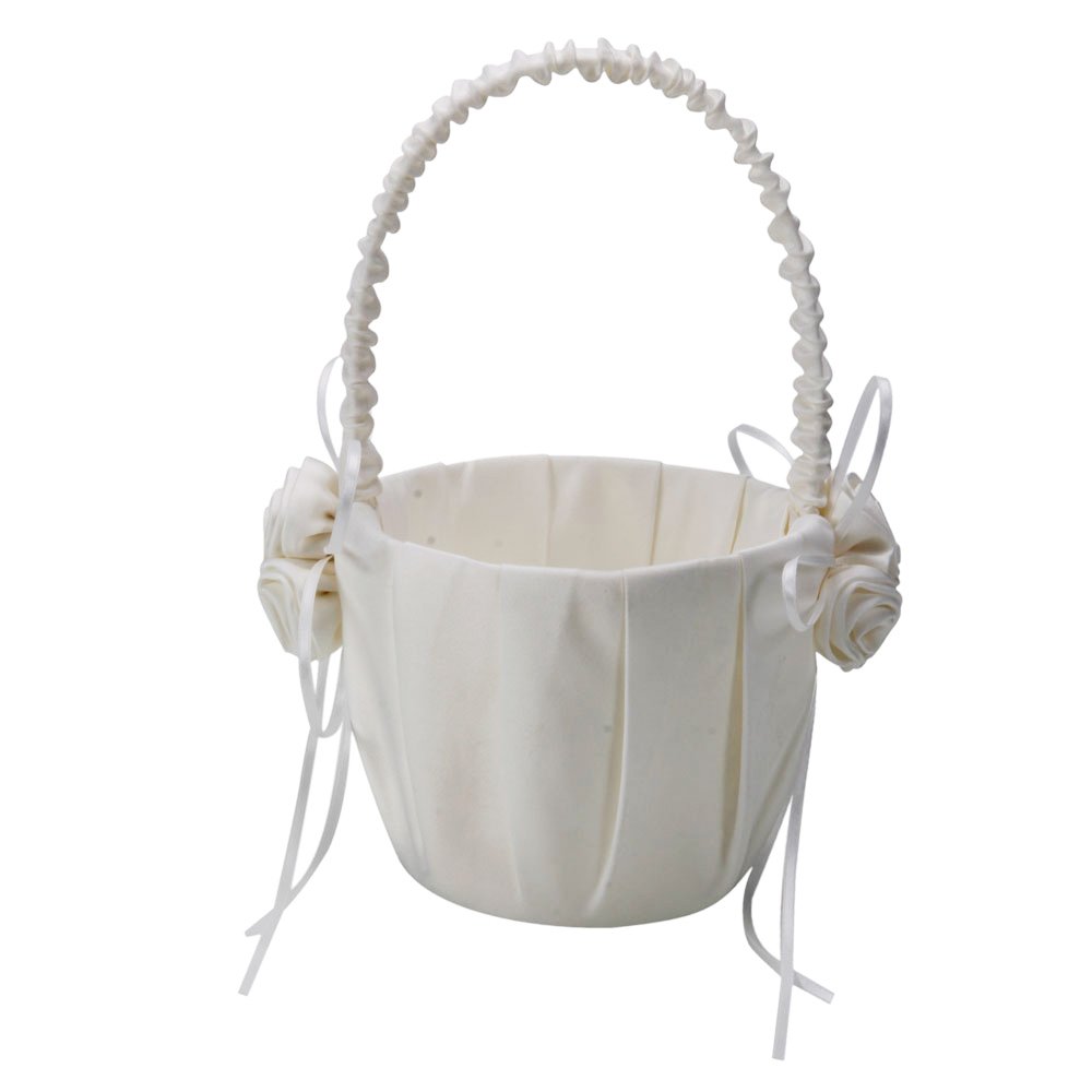 VALINK White Rose Lace Wedding Flower Basket - Elegant Bowknot Bridesmaid Basket for Flower Girls, Wedding Party Decorations & Marriage Props | Perfect for Church Ceremonies, Outdoor Weddings and Bridal Showers