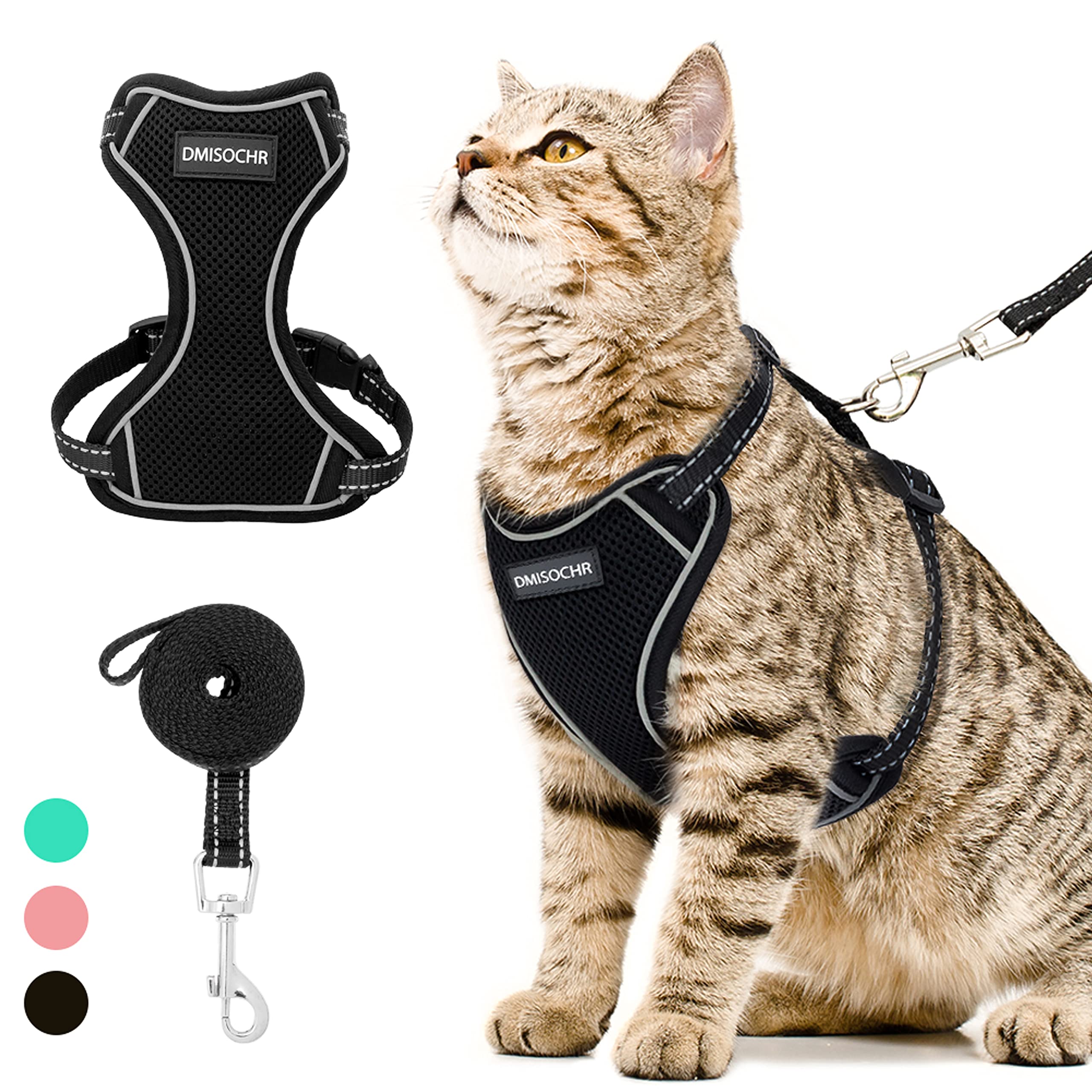 **Escape-Proof Cat Harness and Leash Set - Reflective Adjustable Mesh Vest for Small to Large Cats & Puppies - Soft Breathable Full-Body Harness (Black) - Perfect for Outdoor Walks, Travel & Adventure**