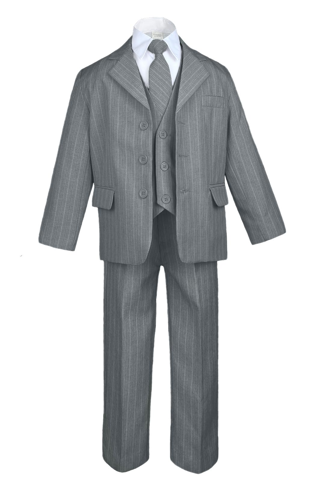 Baby Toddler Boy Gray Silver Pinstripe Vest Suit Tuxedo Set Sizes S-20 (16) - Formal Occasions, Weddings & Family Photos