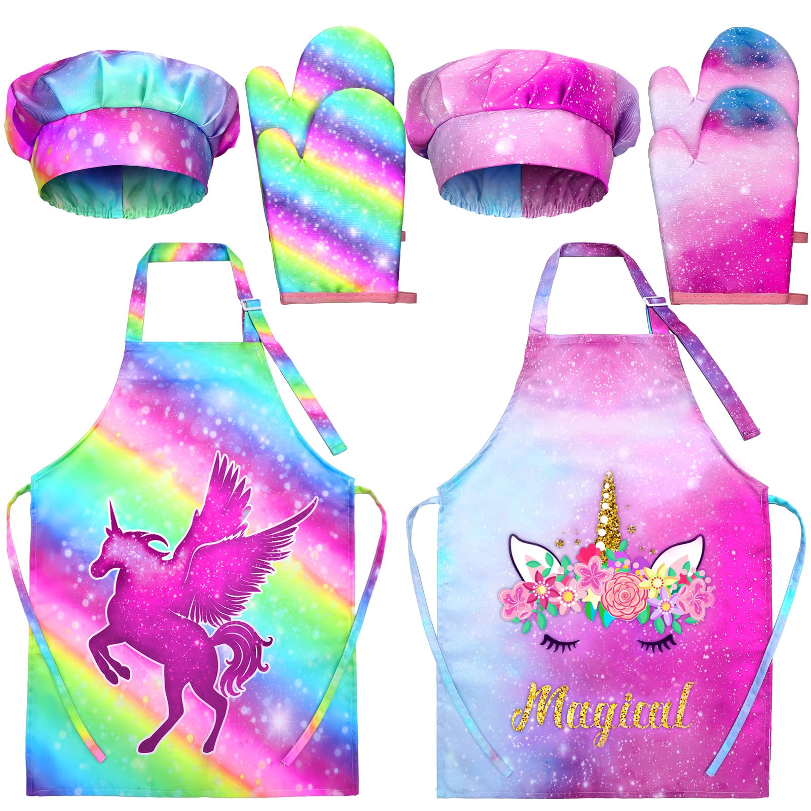 **Hercicy 8-Piece Kids Apron and Chef Hat Set for Cooking, Baking & Painting - Toddler & Girls Ages 5-12 - Includes Oven Mittens - Perfect for Pretend Play, Kitchen Help & Art Activities**