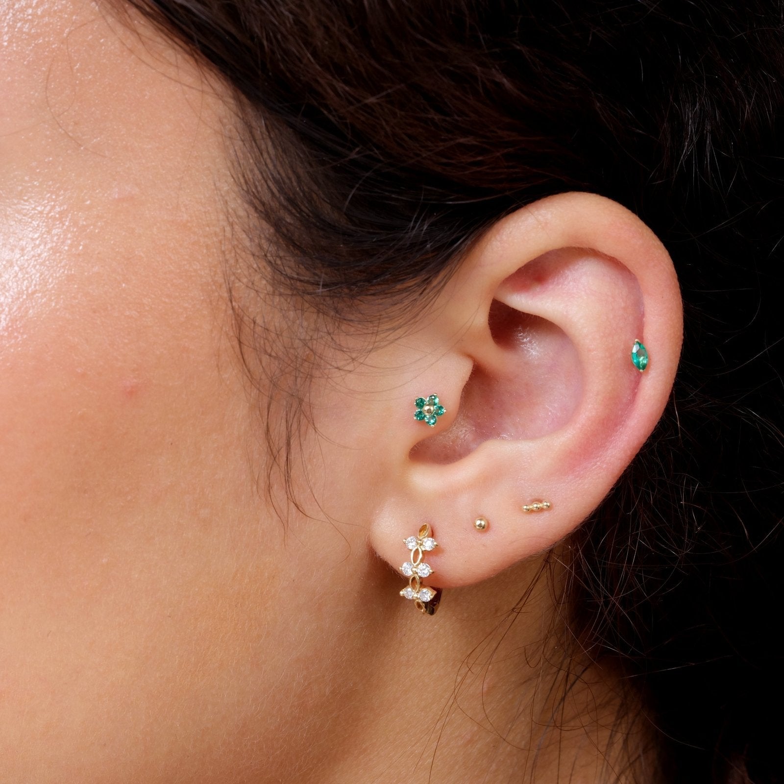 14K Yellow Gold Emerald Flower Stud Earrings for Women - Perfect for Weddings, Parties & Everyday Elegance